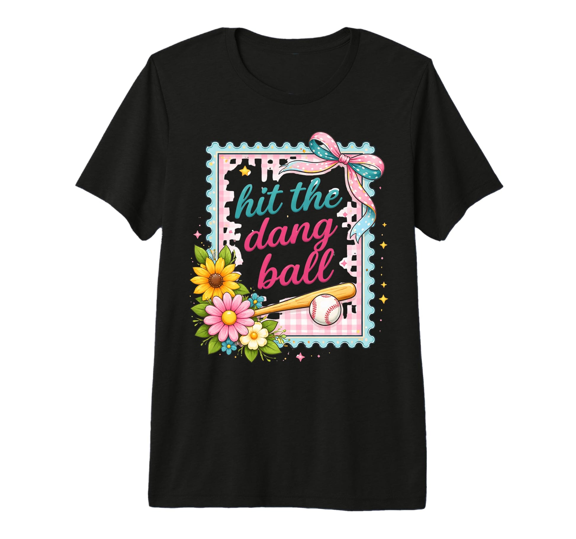 Hit Dang Ball Floral Coquette Baseball T-Shirt - Graphic Print Unisex - T-Shirt, Sweatshirt, Hoodie