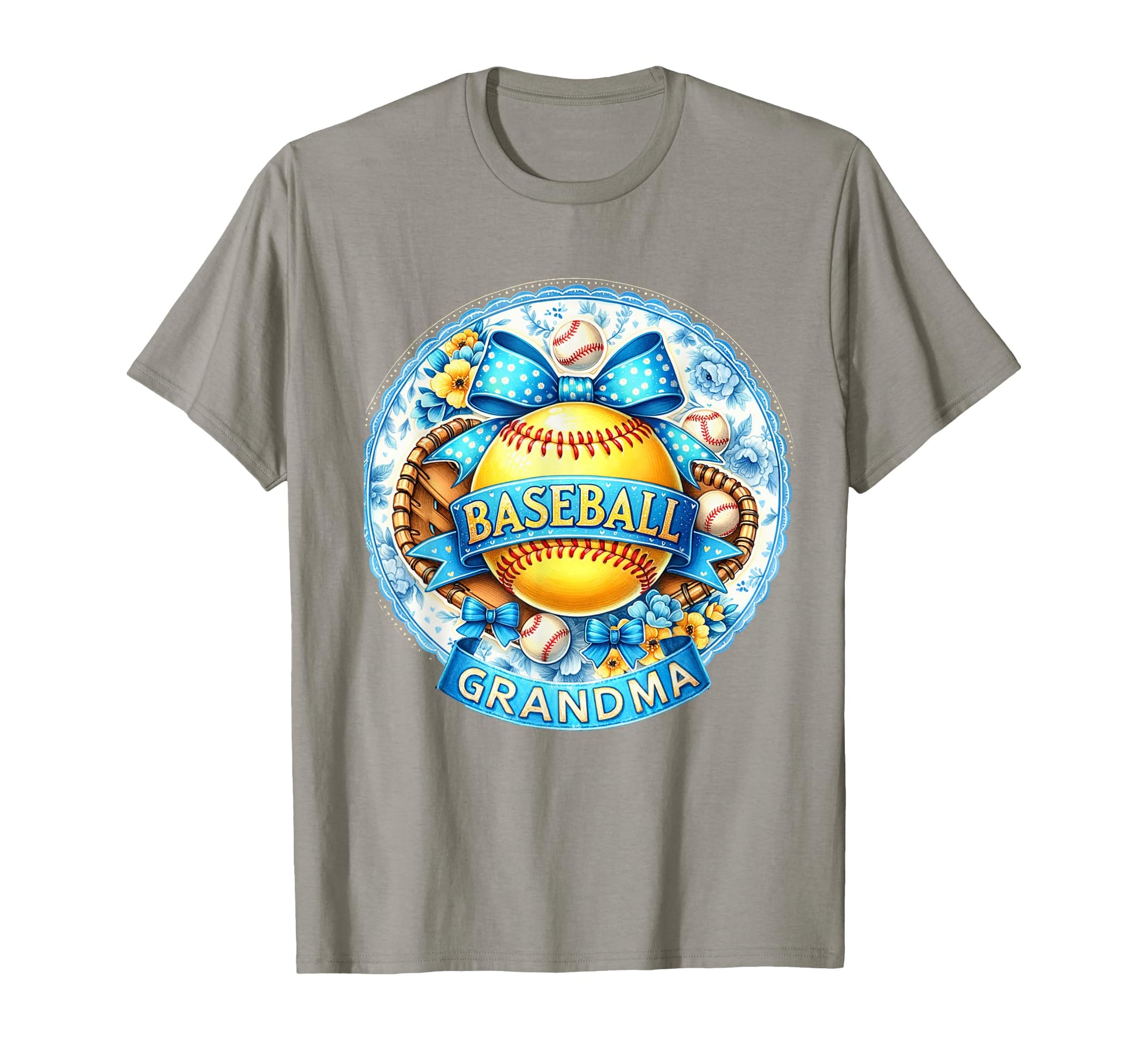 Baseball Grandma Bow Blue Yellow T-Shirt - Aesthetic Graphic Men Women - T-Shirt, Sweatshirt, Hoodie