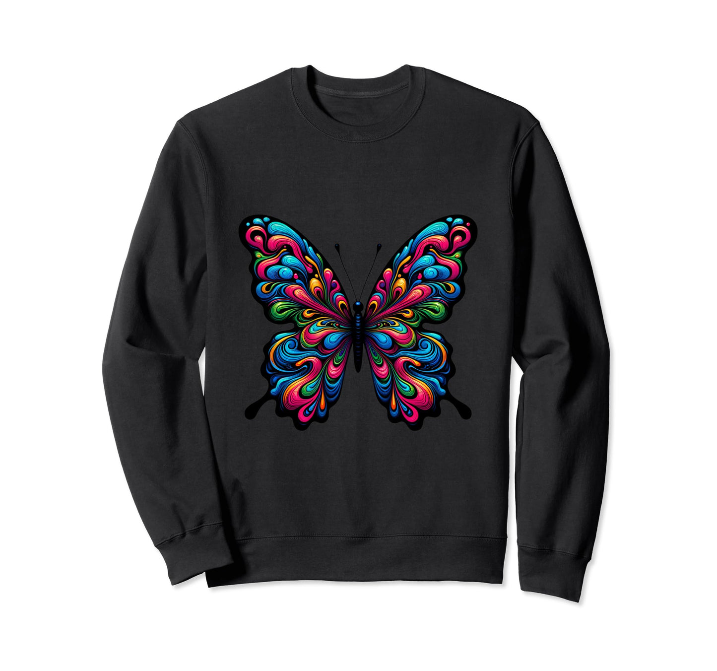 Butterfly Vibrant Psychedelic Color Sweatshirt - Aesthetic Graphic Unisex - T-Shirt, Sweatshirt, Hoodie