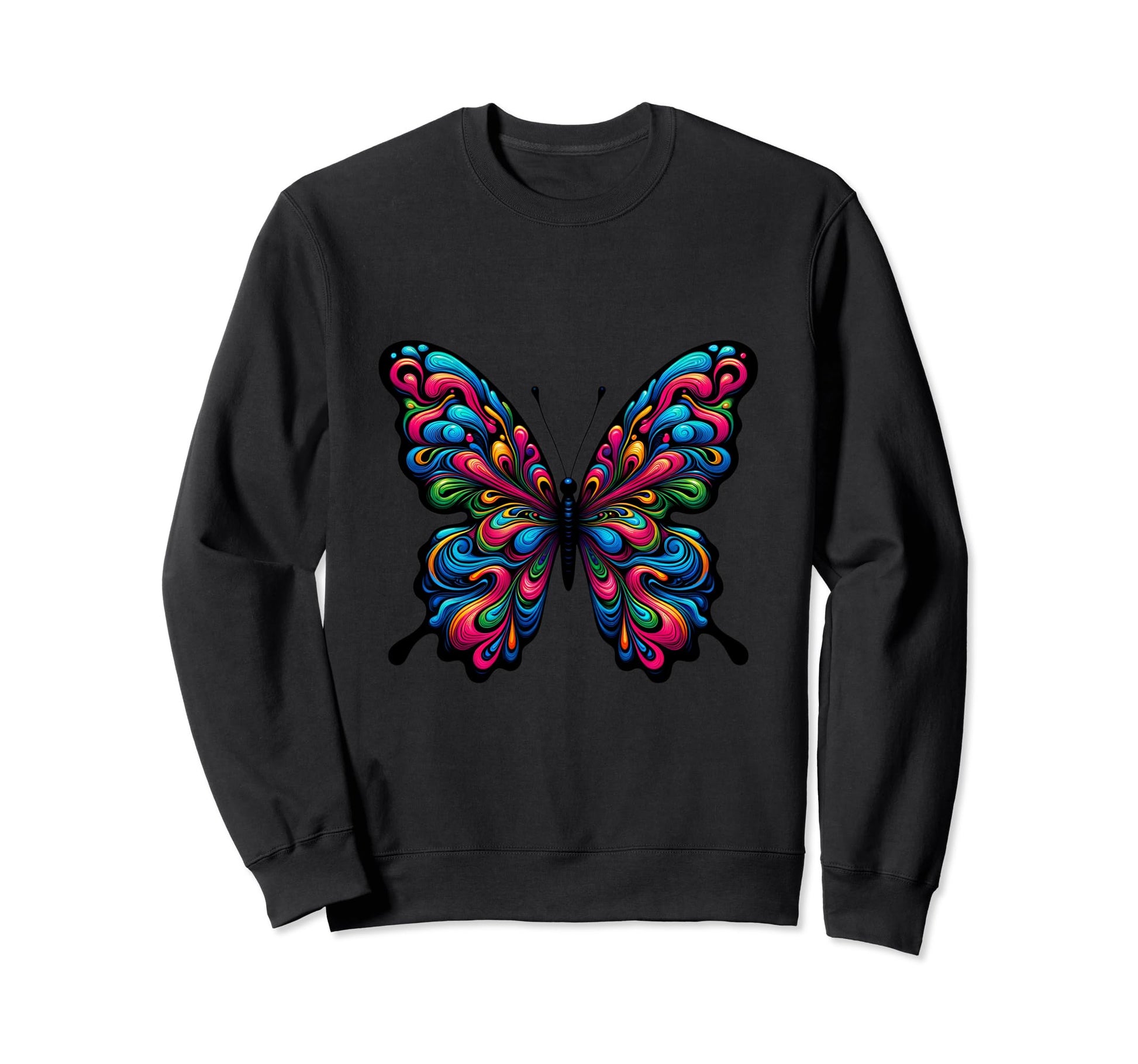 Butterfly Vibrant Psychedelic Color Sweatshirt - Aesthetic Graphic Unisex - T-Shirt, Sweatshirt, Hoodie