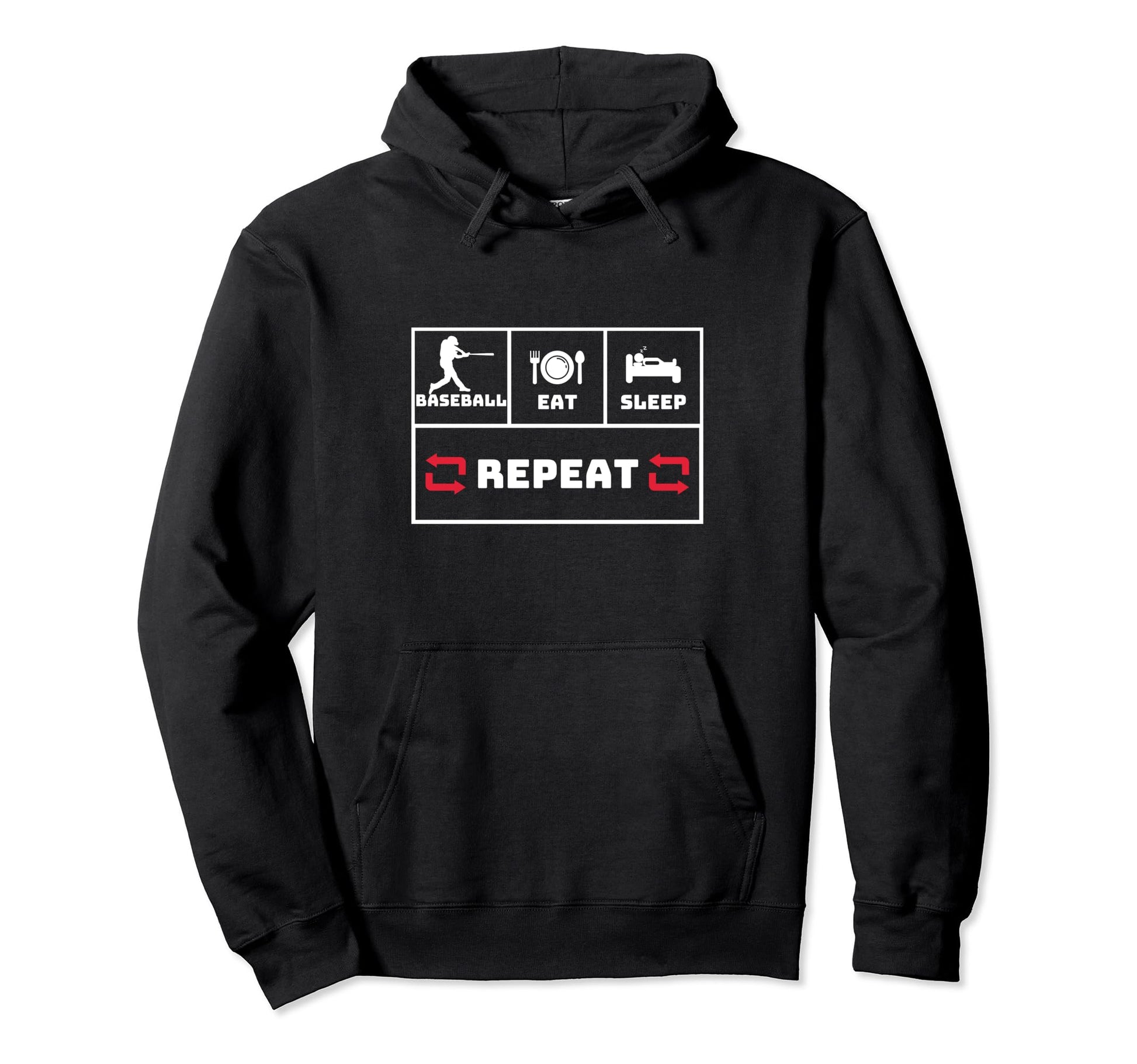 Baseball Eat Sleep Repeat Home Run Hoodie - Unique Graphic for Adults - T-Shirt, Sweatshirt, Hoodie