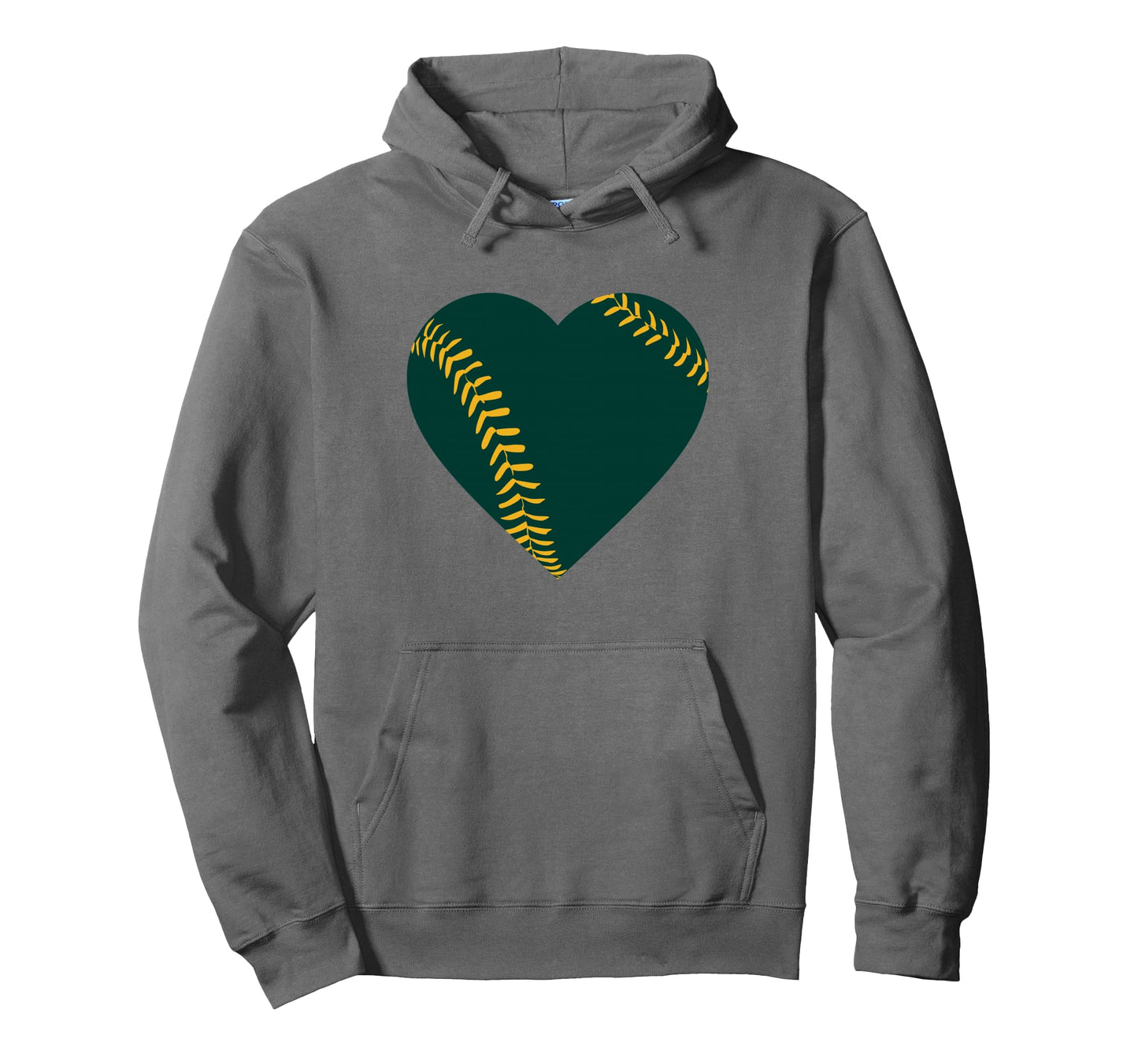 Green And Gold Baseball Heart Hoodie - Novelty Apparel Unisex - T-Shirt, Sweatshirt, Hoodie