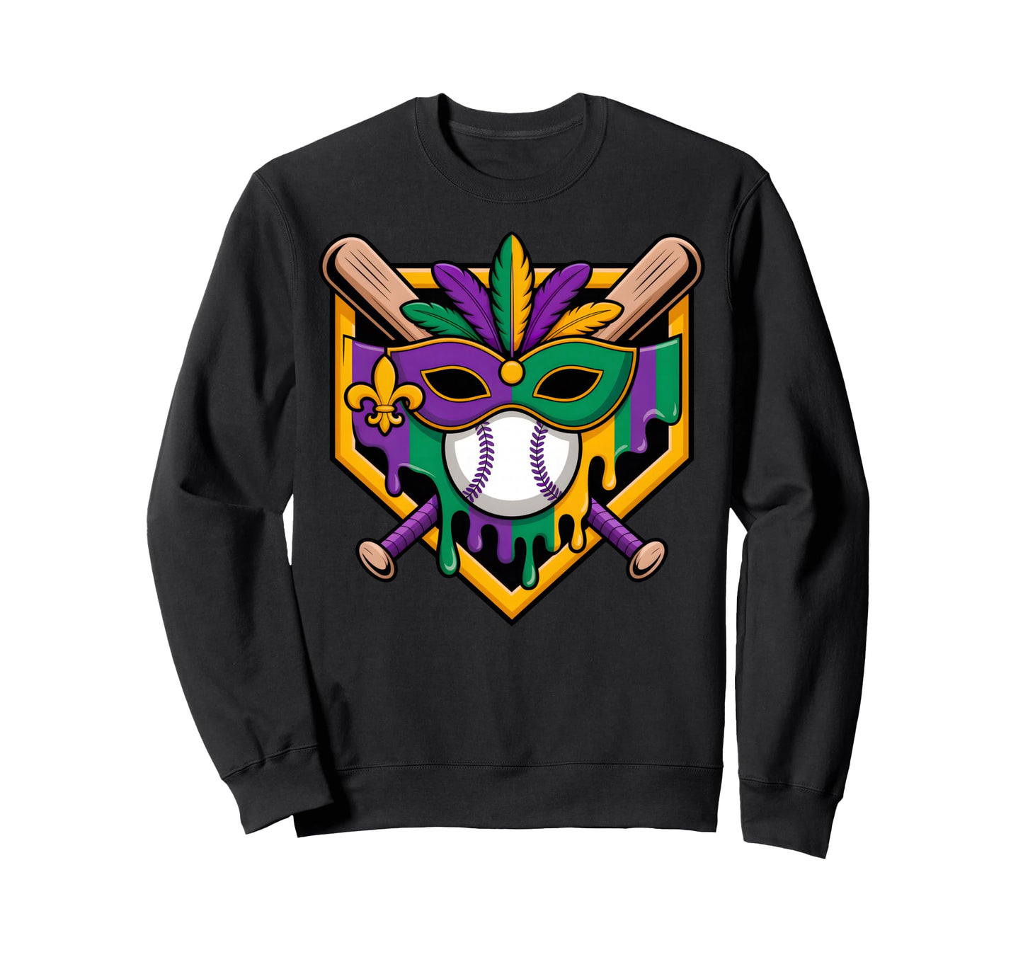 Mardi Gras Baseball Party Masks Sweatshirt - Minimalist Print Men Women - T-Shirt, Sweatshirt, Hoodie