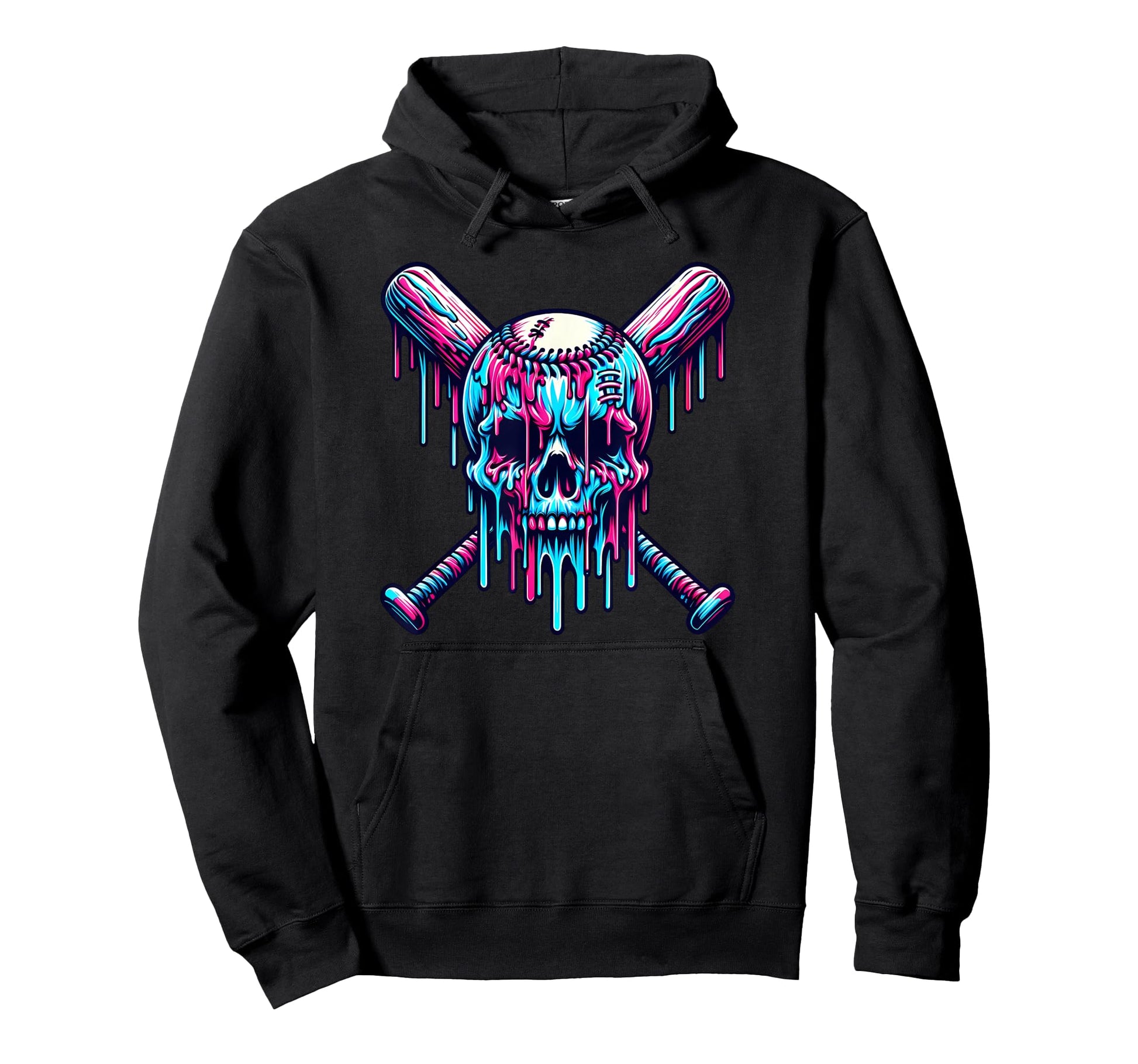 Halloween Baseball Skull Drip Baseball Hoodie - Minimalist Print Men Women - T-Shirt, Sweatshirt, Hoodie