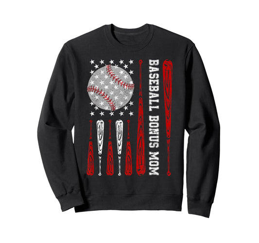 Baseball Bonus Mom American Flag Sweatshirt - Streetwear Style Men Women - T-Shirt, Sweatshirt, Hoodie