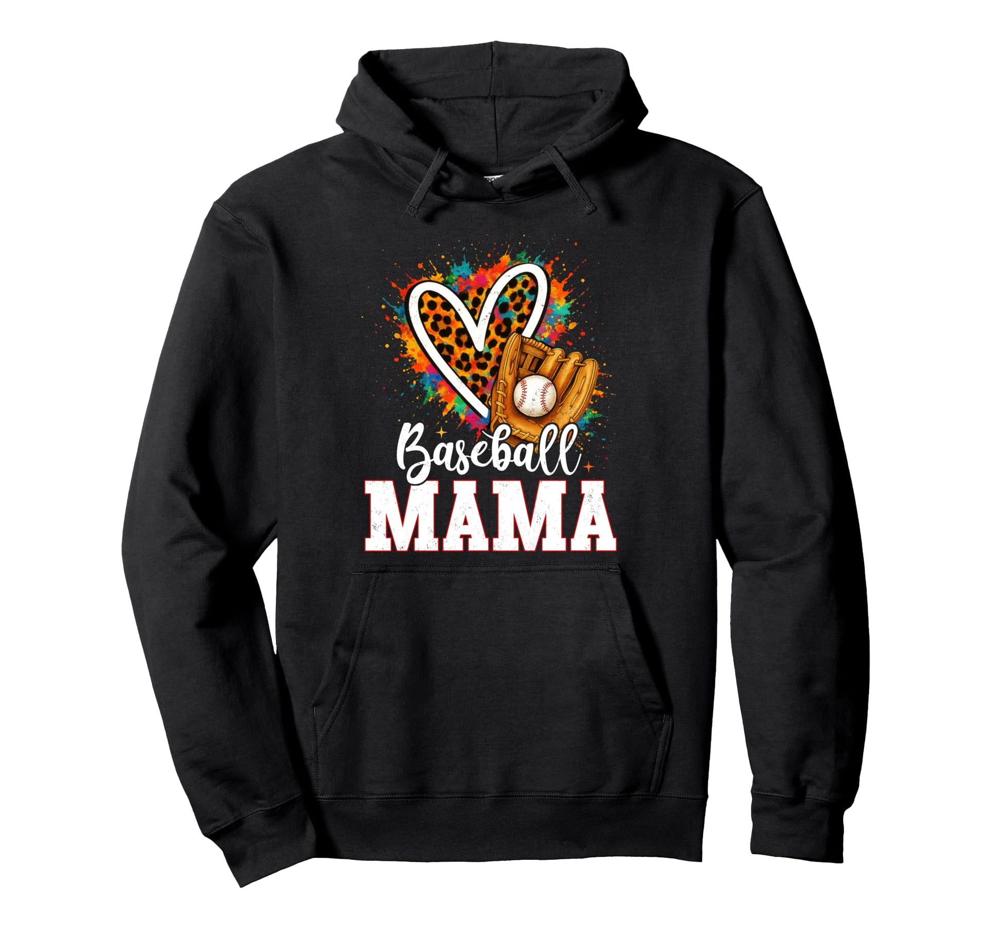 Baseball Mama Mom Leopard Heart Hoodie - Streetwear Style for Adults - T-Shirt, Sweatshirt, Hoodie