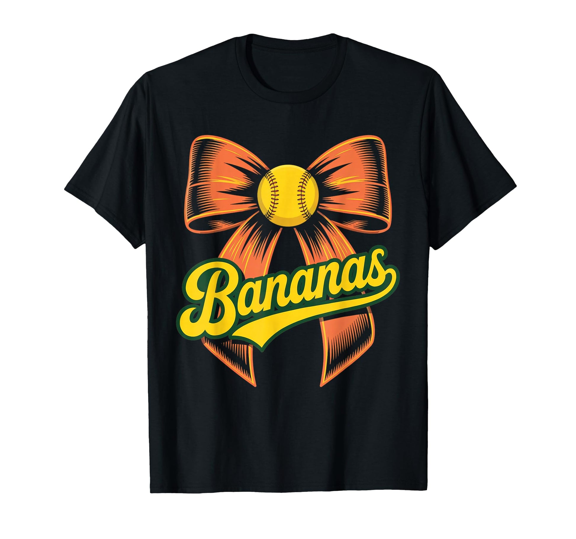 Bananas Softball Bow Funny Baseball Fan T-Shirt - Minimalist Print Unisex - T-Shirt, Sweatshirt, Hoodie