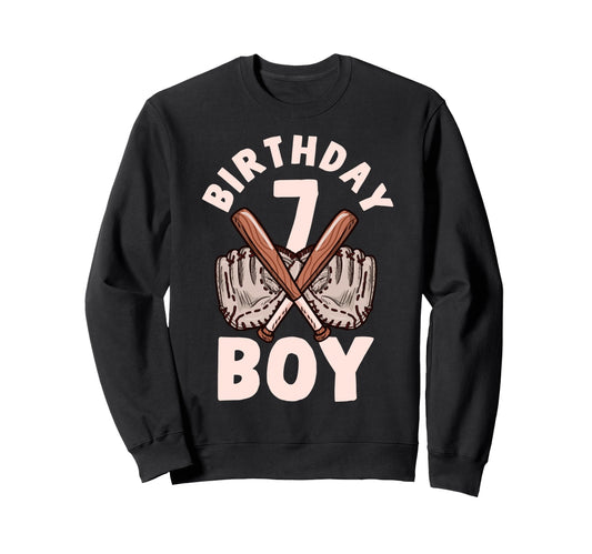 7Th Birthday 7 Baseball Themed Sweatshirt - Casual Everyday Wear Men Women - T-Shirt, Sweatshirt, Hoodie