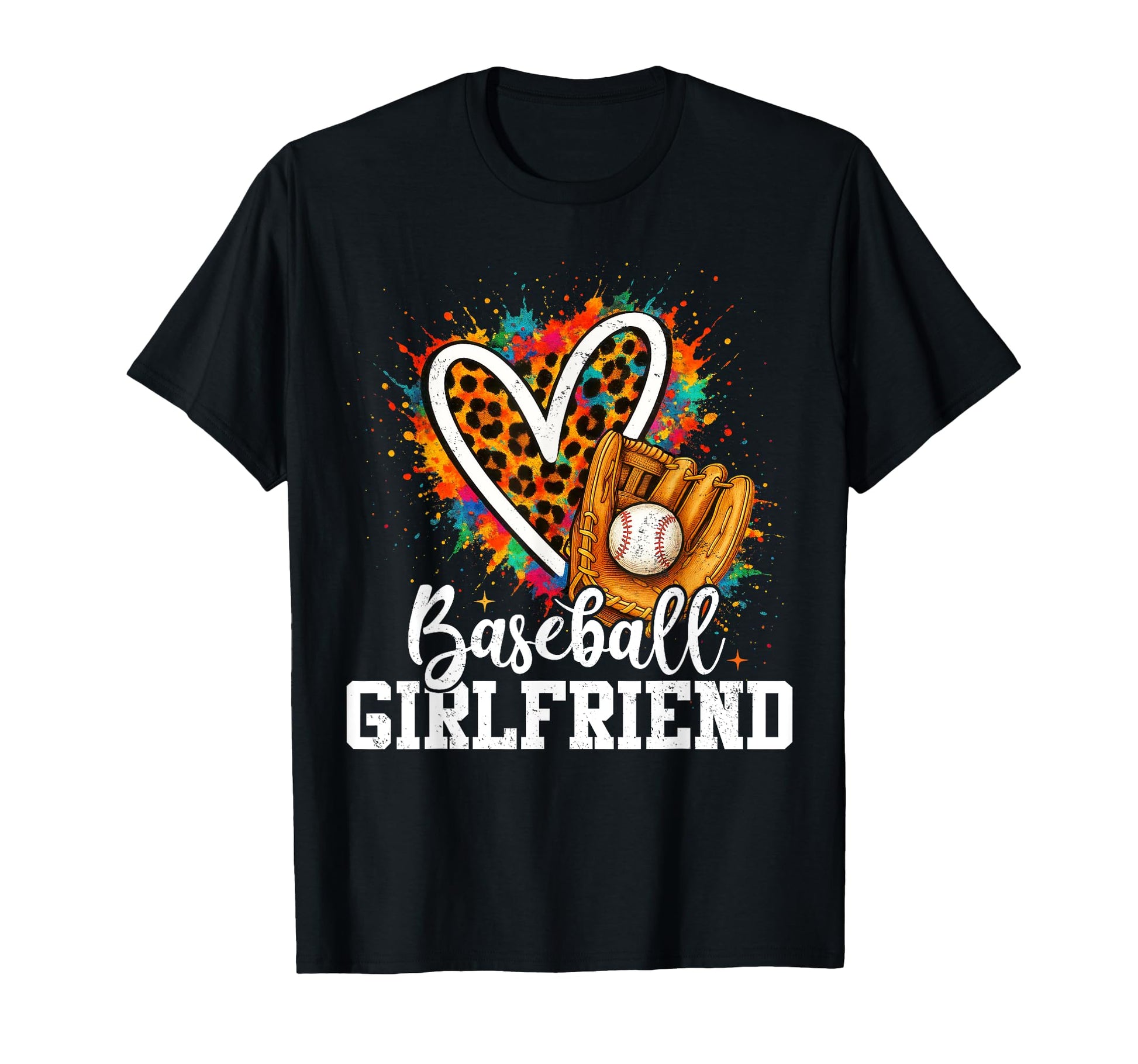 Baseball Girlfriend Leopard Heart Colorful T-Shirt - Unique Graphic Unisex - T-Shirt, Sweatshirt, Hoodie