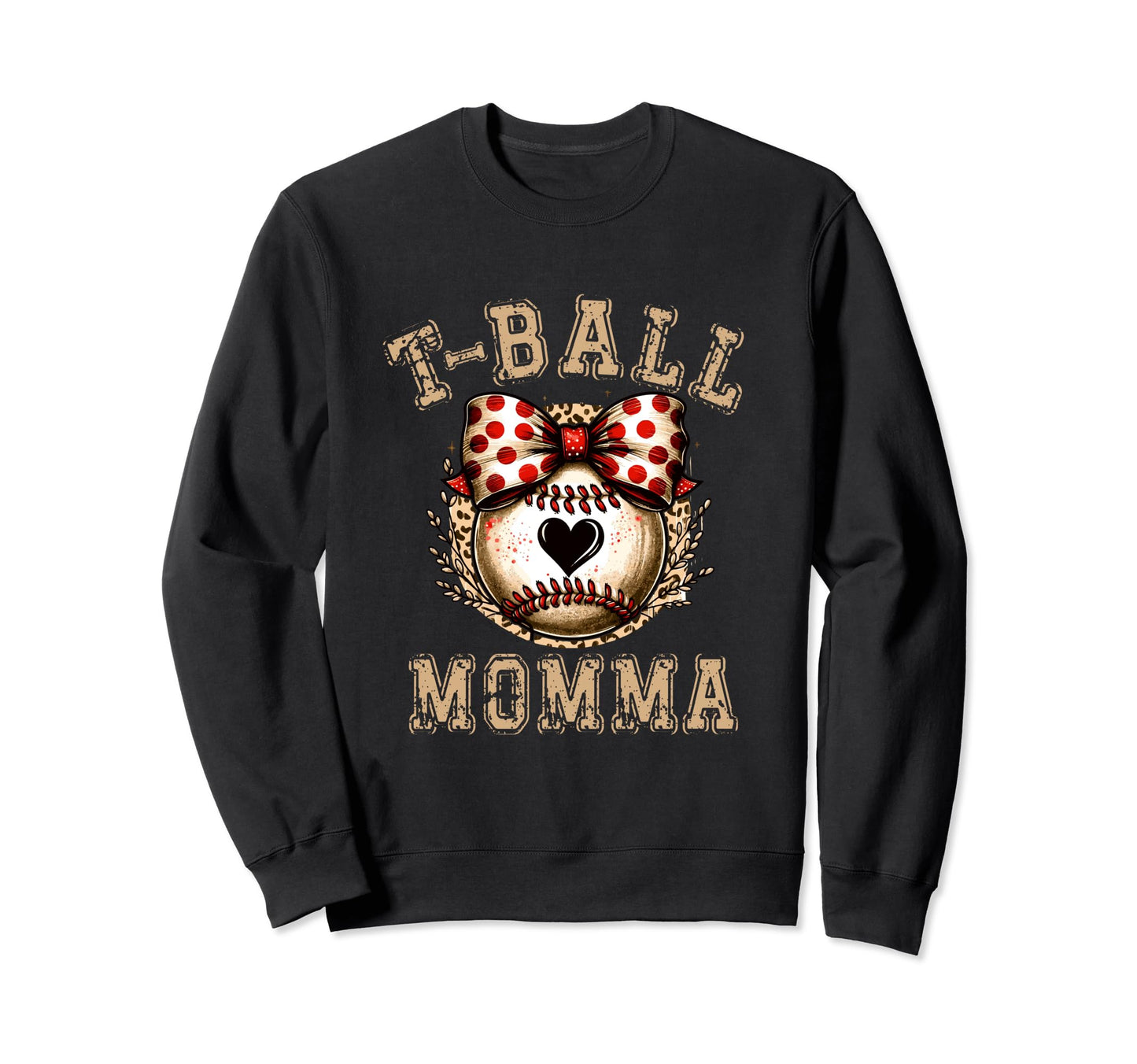 T Ball Momma Ball Bow Baseball Teen Sweatshirt - Minimalist Print Unisex - T-Shirt, Sweatshirt, Hoodie