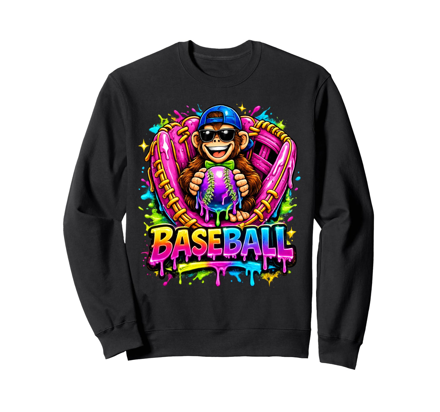 Monkey Funny Animals Baseball Ice Sweatshirt - Aesthetic Graphic Unisex - T-Shirt, Sweatshirt, Hoodie