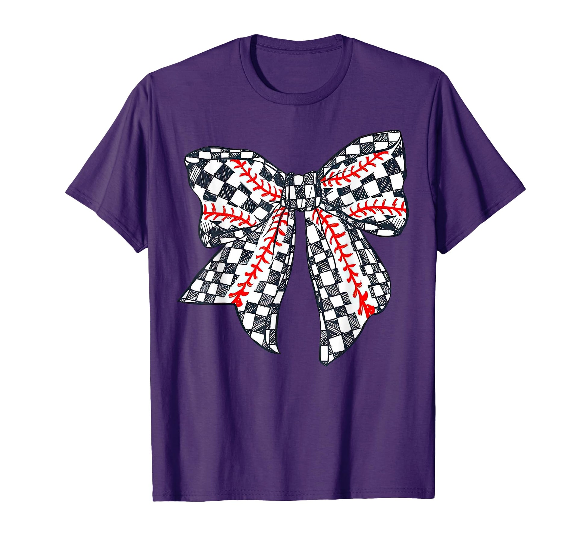 Checkered Baseball Bow Distressed T-Shirt - Custom Art Print for Adults - T-Shirt, Sweatshirt, Hoodie