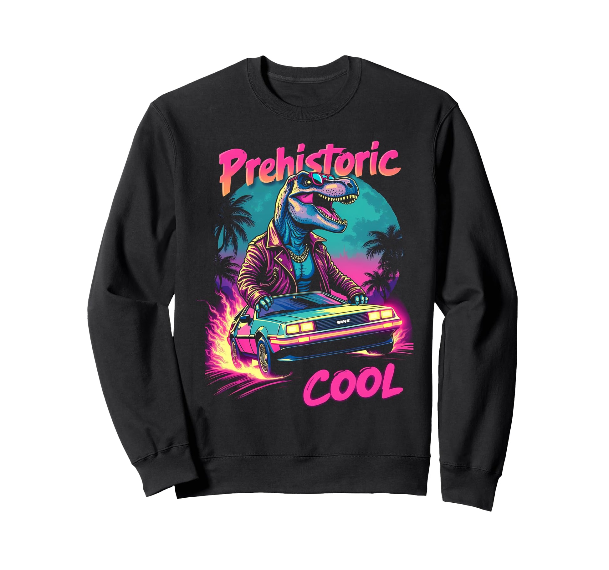 80S 70S Car T Rex Dinosaur Sweatshirt - Aesthetic Graphic for Adults - T-Shirt, Sweatshirt, Hoodie