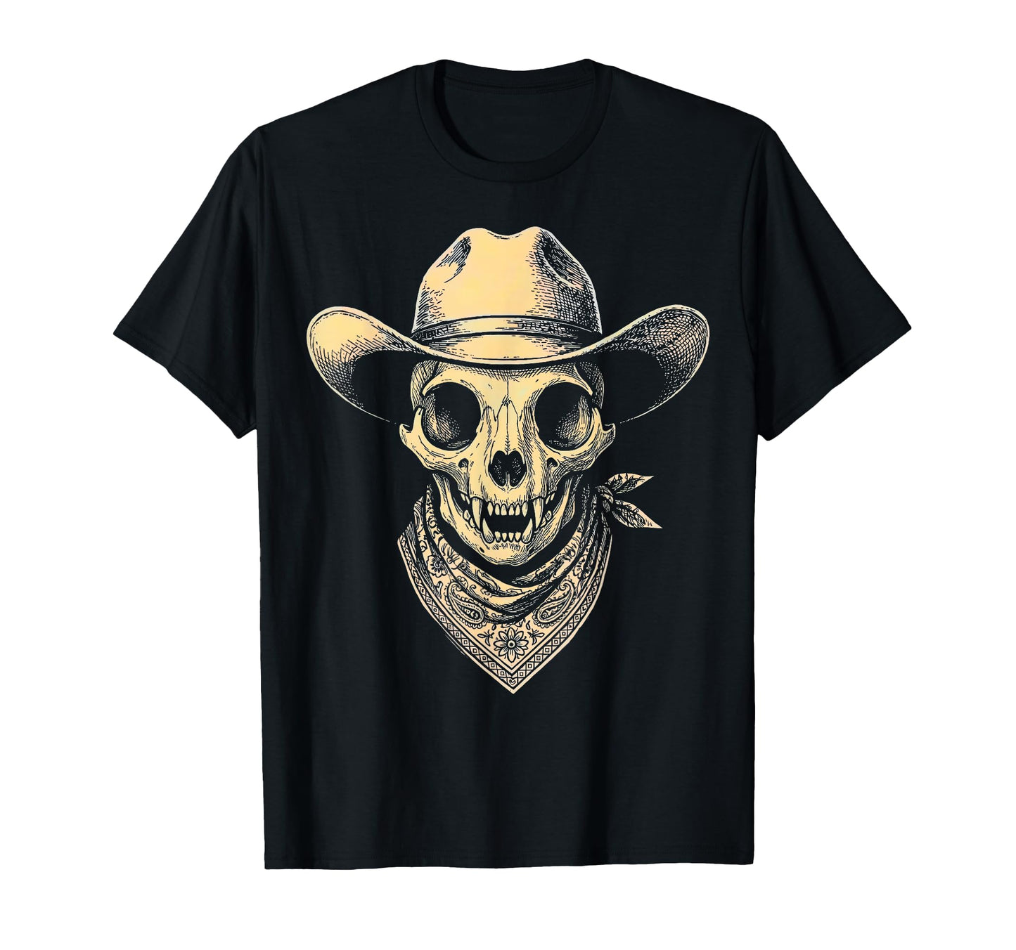 Cat Skull Cowboy Hat Bandana Western T-Shirt - Graphic Print for Adults - T-Shirt, Sweatshirt, Hoodie