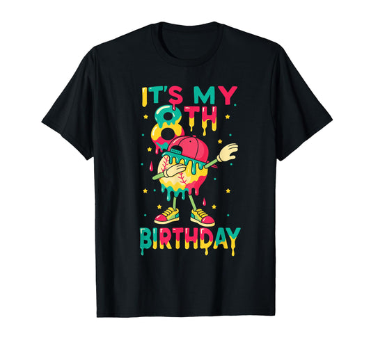 Baseball Drip 8 Year Old Baseball 8Th T-Shirt - Minimalist Print Unisex - T-Shirt, Sweatshirt, Hoodie