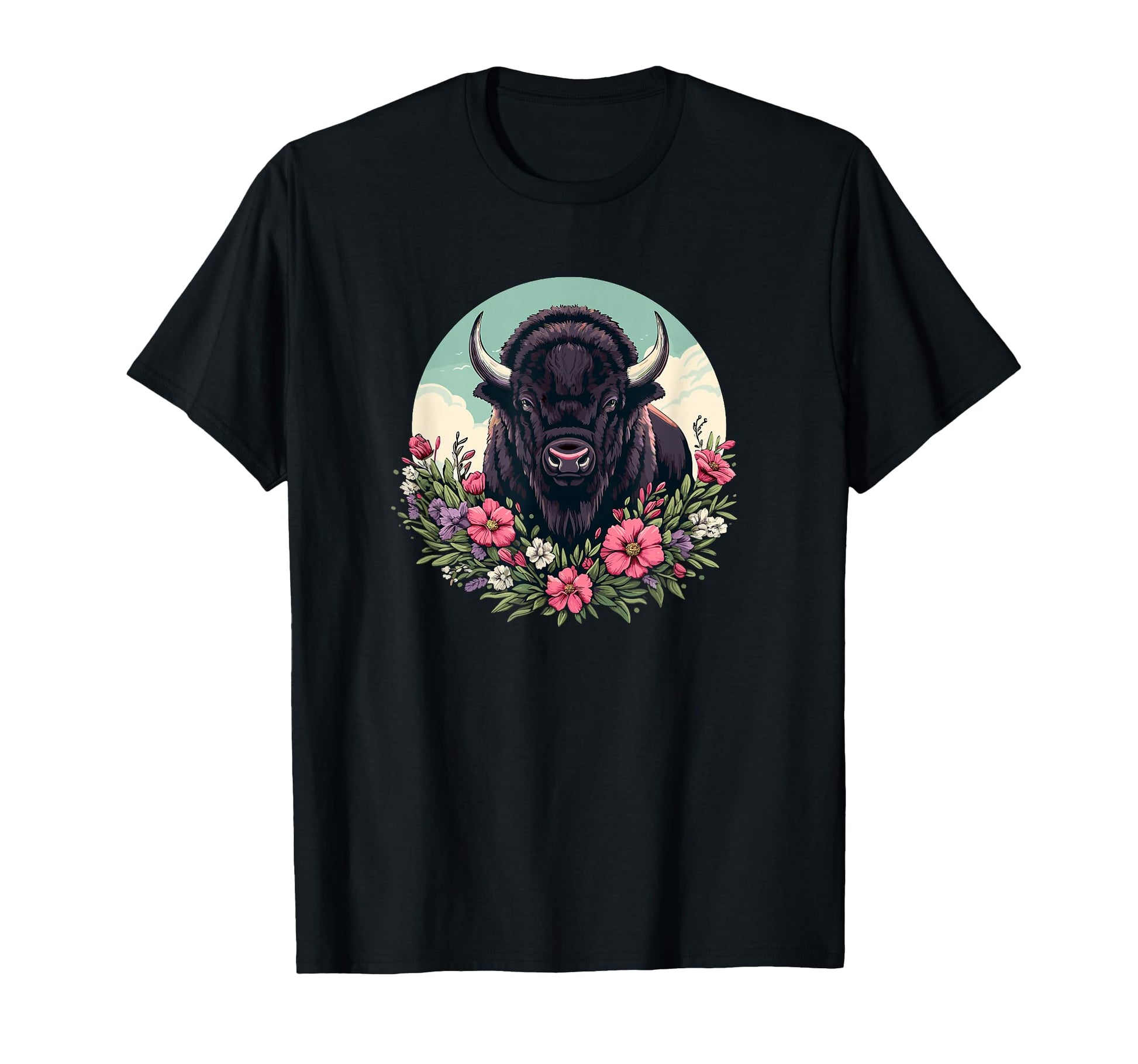 Womens Old West Floral Buffalo T-Shirt - Casual Everyday Wear Men Women - T-Shirt, Sweatshirt, Hoodie