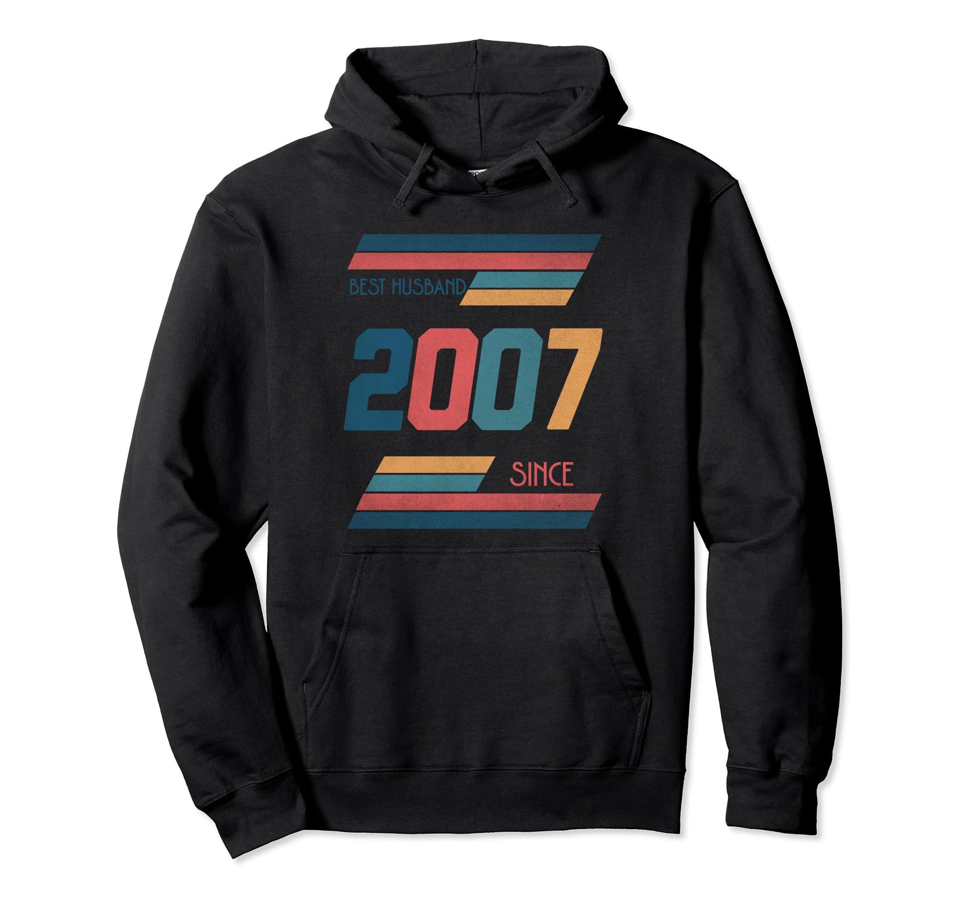 Best Husband Since 2007 Anniversary Stripes Hoodie - Graphic Print Unisex - T-Shirt, Sweatshirt, Hoodie