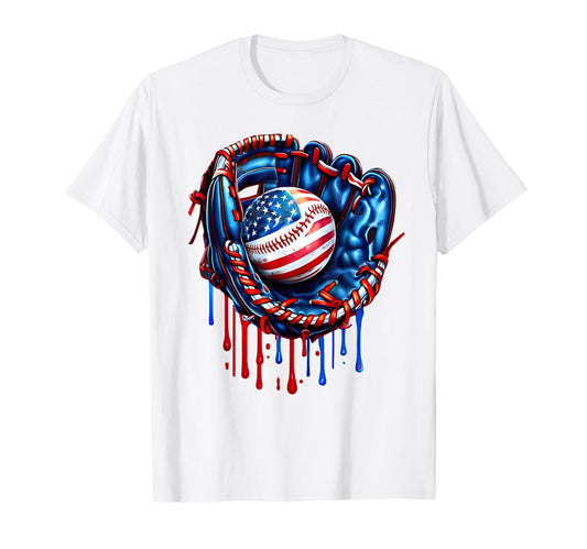 Baseball Drip Ice Cream 4Th July T-Shirt - Custom Art Print for Adults - T-Shirt, Sweatshirt, Hoodie