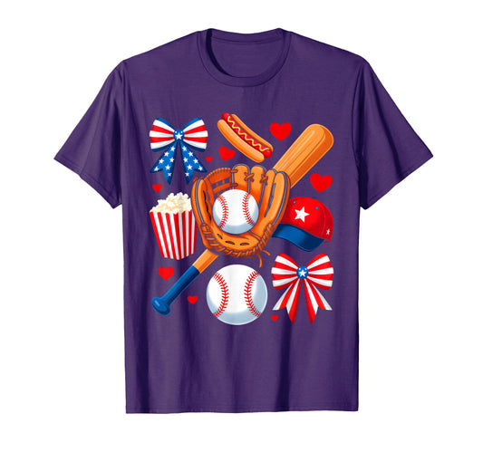 Baseball 4Th July Coquette Bow T-Shirt - Fun Novelty Design for Adults - T-Shirt, Sweatshirt, Hoodie