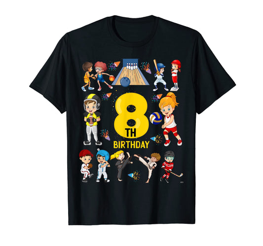 Baseball Basketball Bowling 8 Year T-Shirt - Minimalist Print Men Women - T-Shirt, Sweatshirt, Hoodie