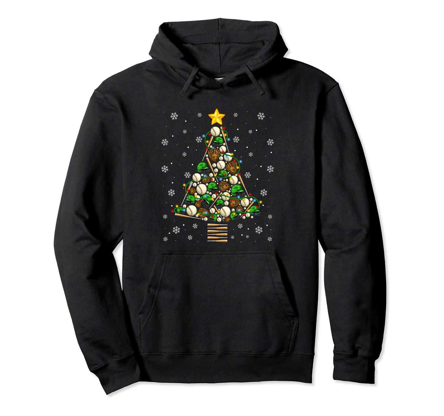 Baseball Sports Lover Tree Lights Hoodie - Fun Novelty Design Men Women - T-Shirt, Sweatshirt, Hoodie