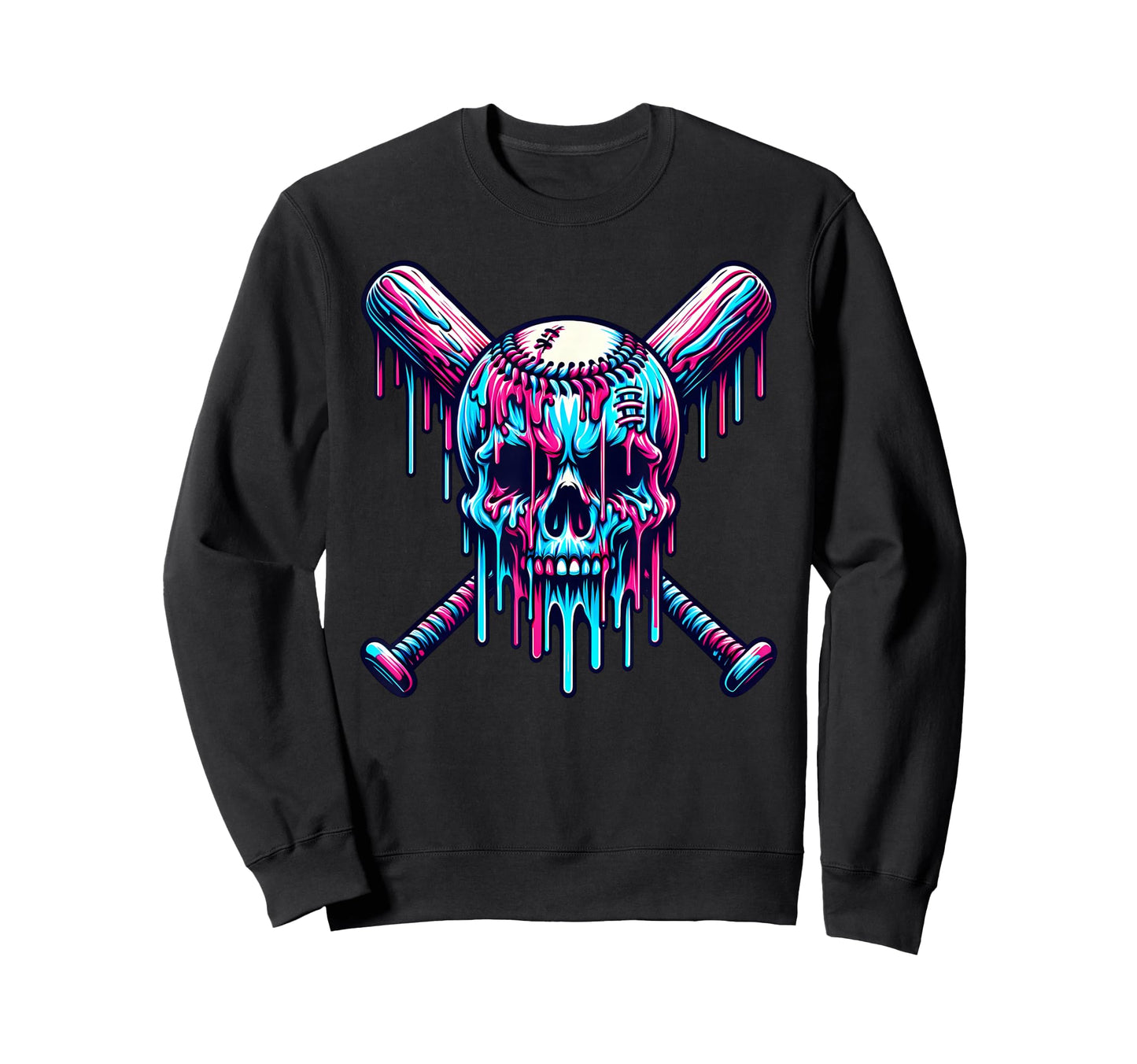 Halloween Baseball Skull Drip Sweatshirt - Unique Graphic Men Women - T-Shirt, Sweatshirt, Hoodie