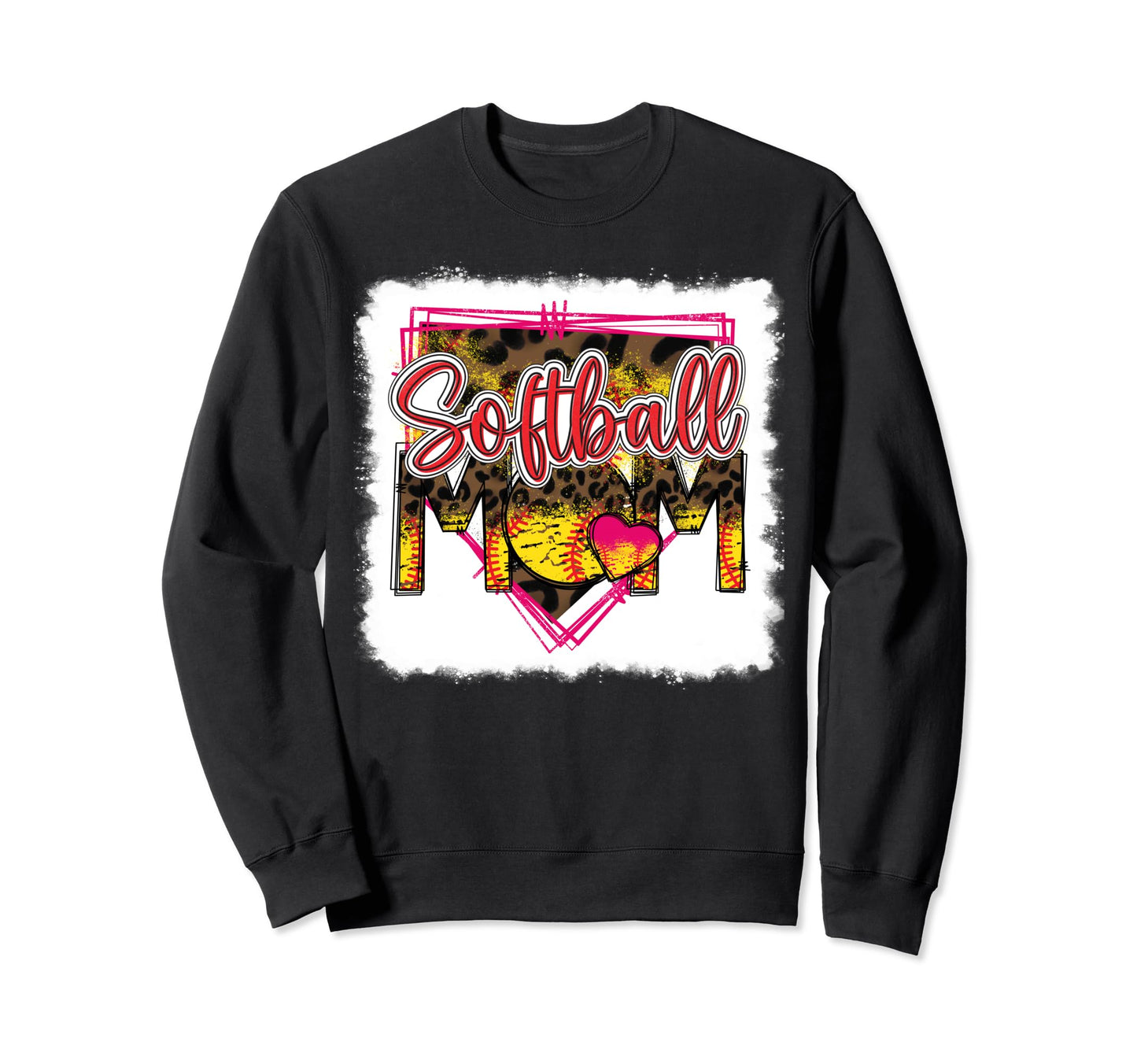 Bleached Softball Mom Leopard Funny Sweatshirt - Novelty Apparel Unisex - T-Shirt, Sweatshirt, Hoodie