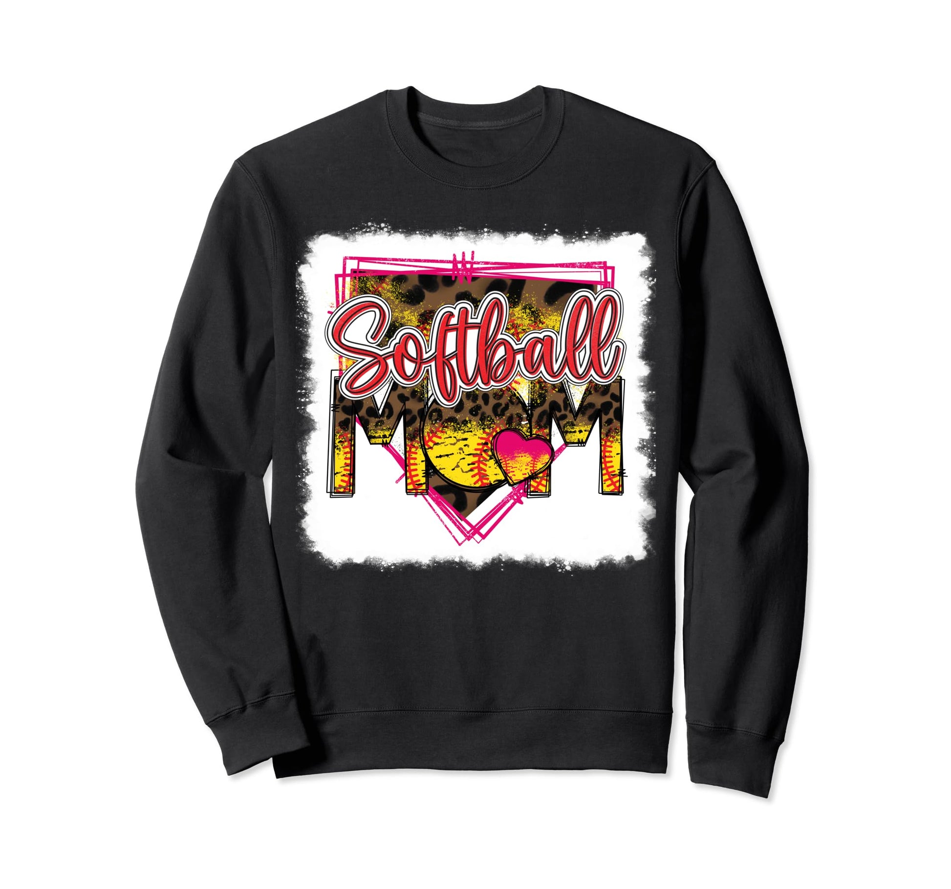 Bleached Softball Mom Leopard Funny Sweatshirt - Novelty Apparel Unisex - T-Shirt, Sweatshirt, Hoodie