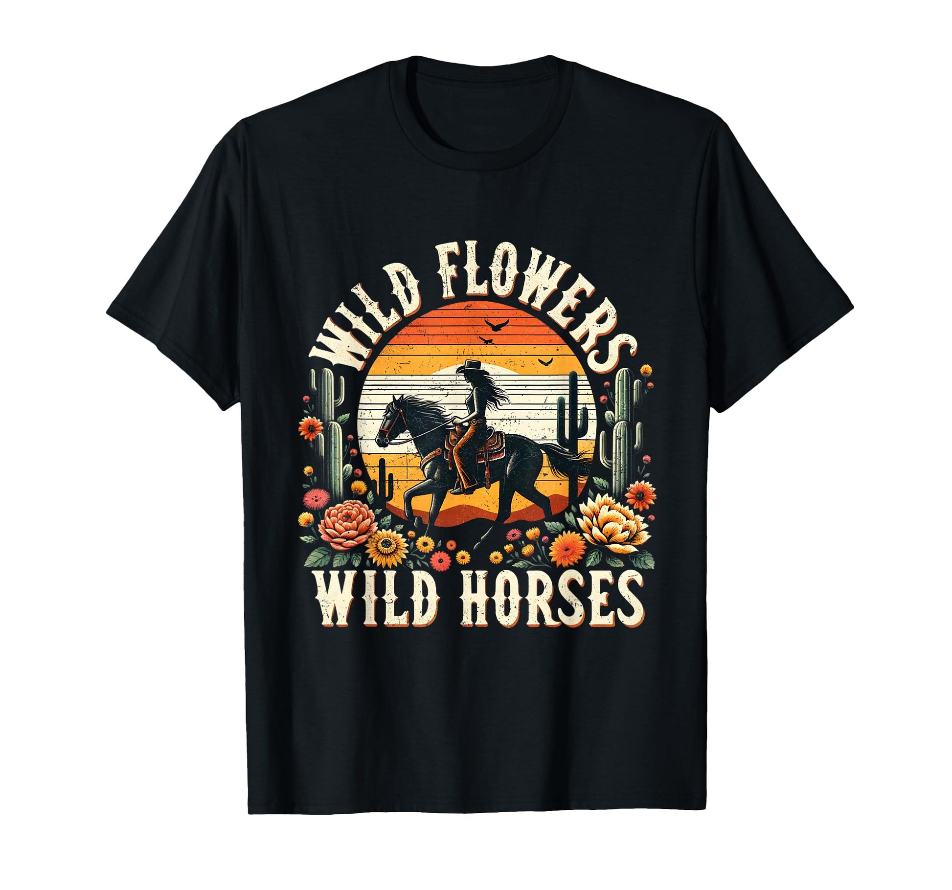 Wild Flowers Horses Western Cowgirl T-Shirt - Trendy Graphic Men Women - T-Shirt, Sweatshirt, Hoodie