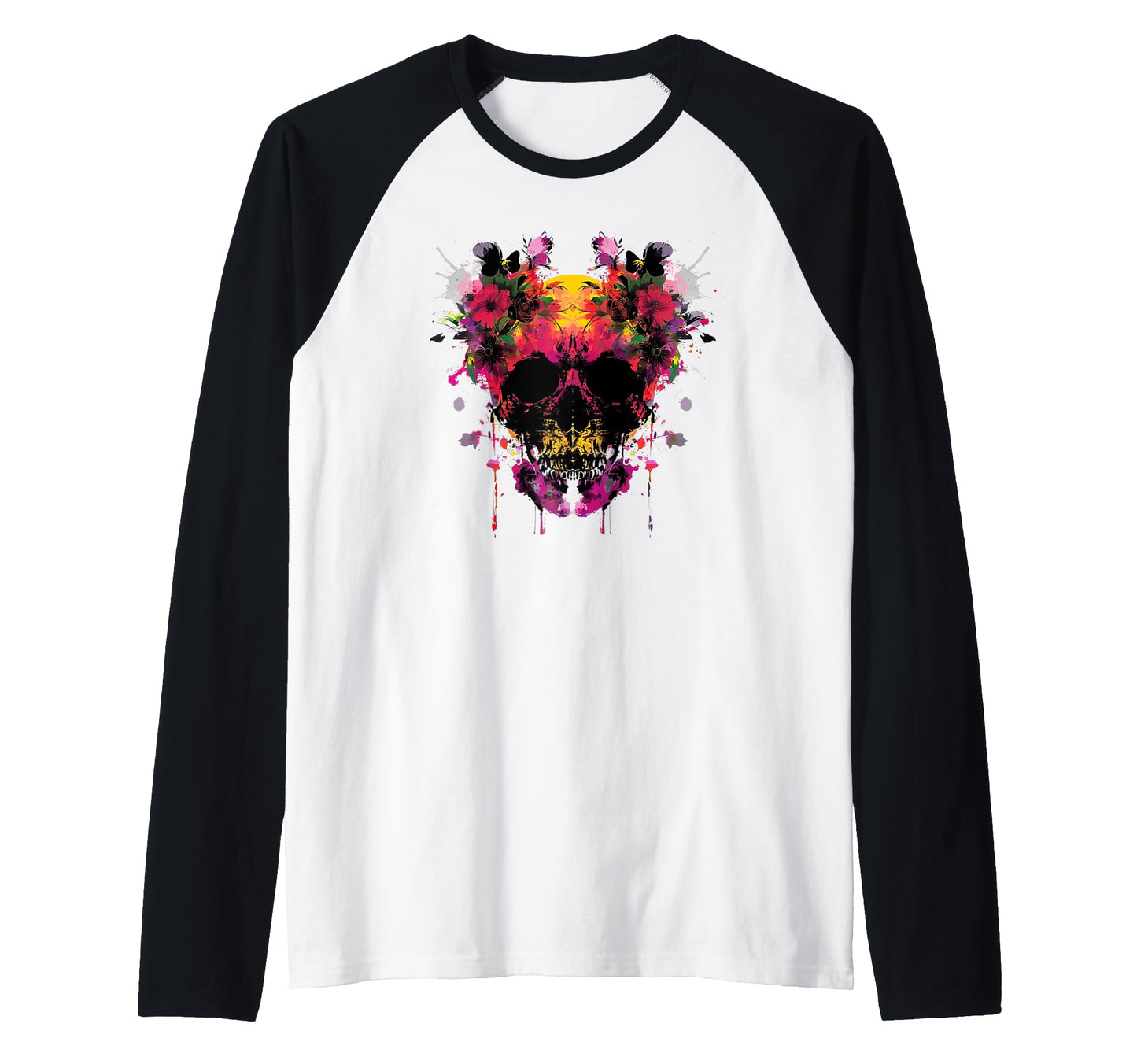 Symmetrical Ink Blot Flower Skull Art T-Shirt - Casual Everyday Wear Unisex - T-Shirt, Sweatshirt, Hoodie