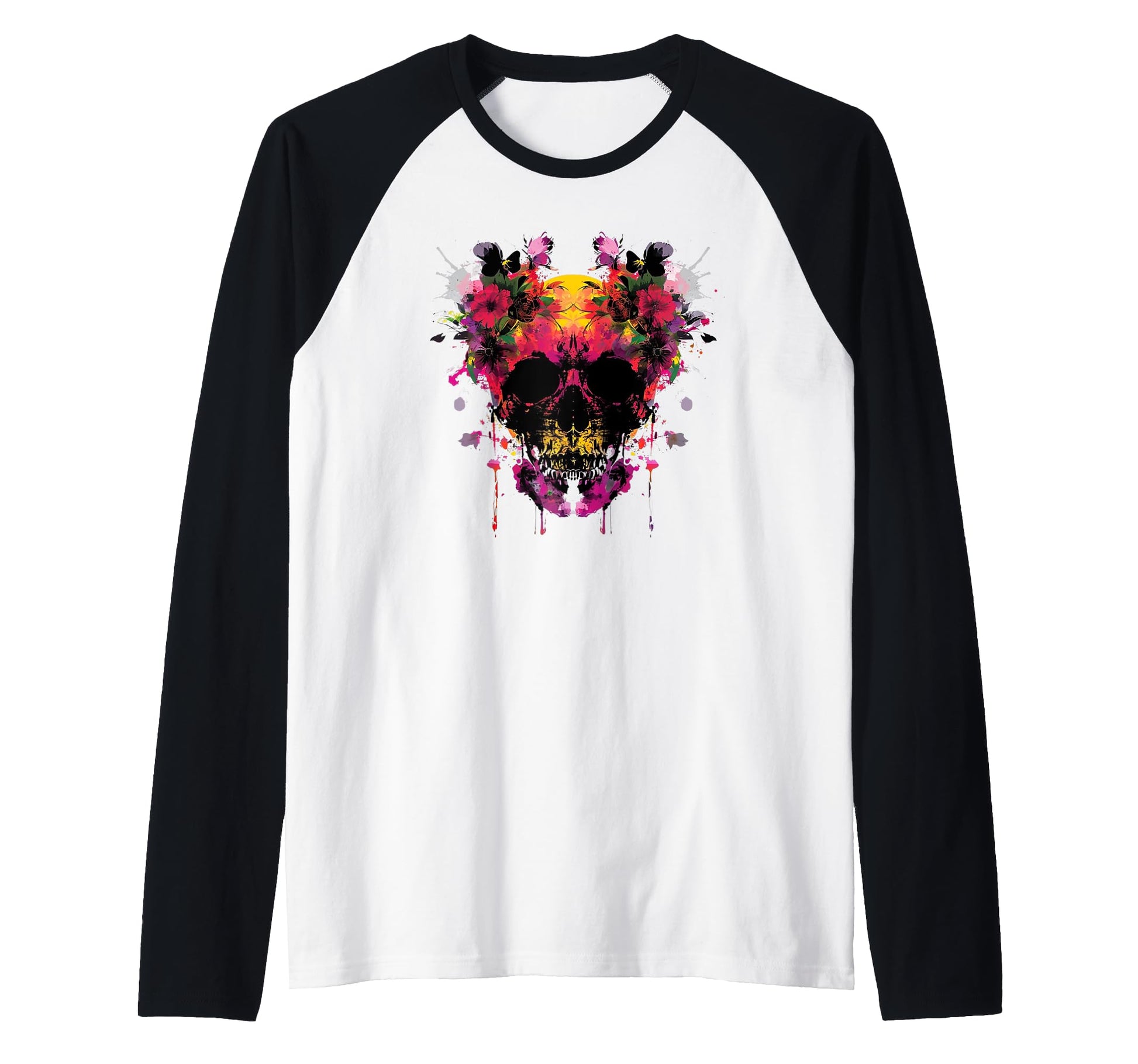 Symmetrical Ink Blot Flower Skull Art T-Shirt - Casual Everyday Wear Unisex - T-Shirt, Sweatshirt, Hoodie