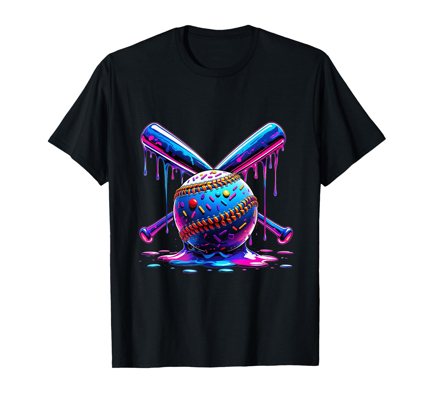 Neon Dripping Baseball And Bats T-Shirt - Casual Everyday Wear Men Women - T-Shirt, Sweatshirt, Hoodie