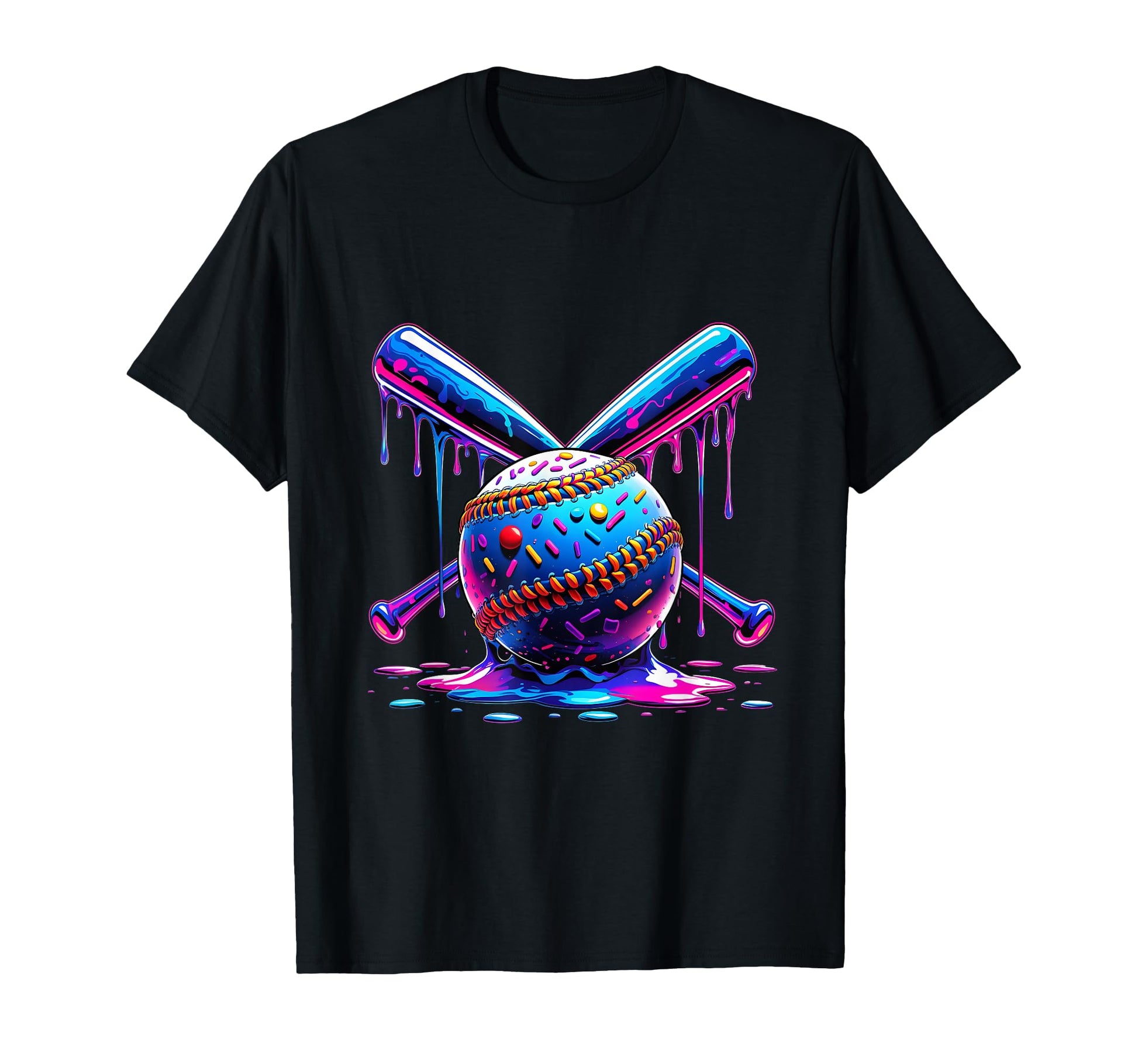 Neon Dripping Baseball And Bats T-Shirt - Casual Everyday Wear Men Women - T-Shirt, Sweatshirt, Hoodie