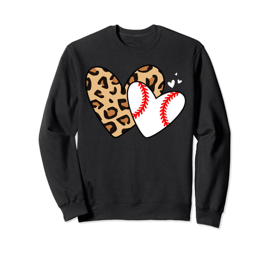 Baseball Heart Leopard Heart Funny Sweatshirt - Trendy Graphic Men Women - T-Shirt, Sweatshirt, Hoodie
