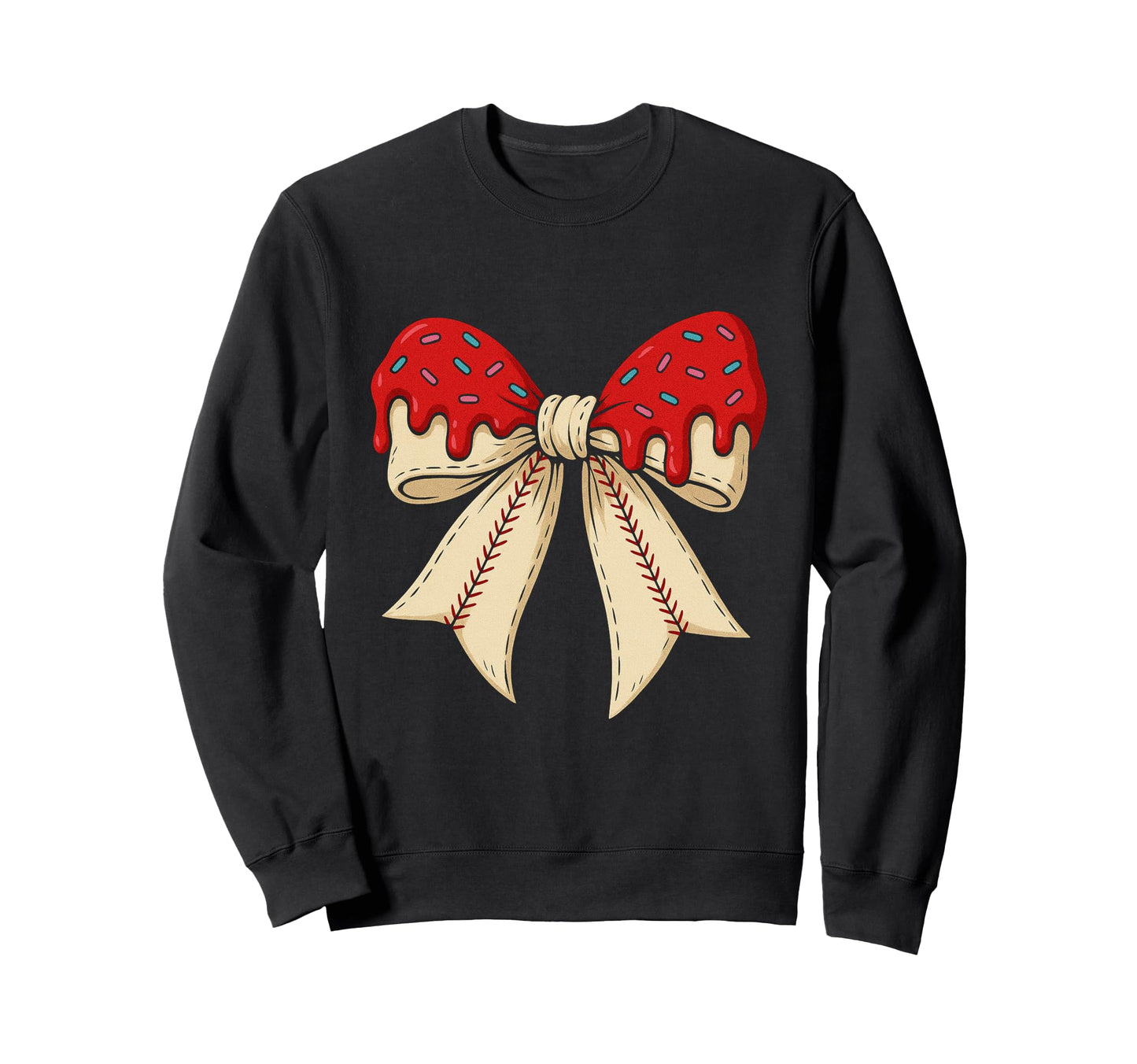 Baseball Bow Ice Cream Dripping Sweatshirt - Minimalist Print for Adults - T-Shirt, Sweatshirt, Hoodie