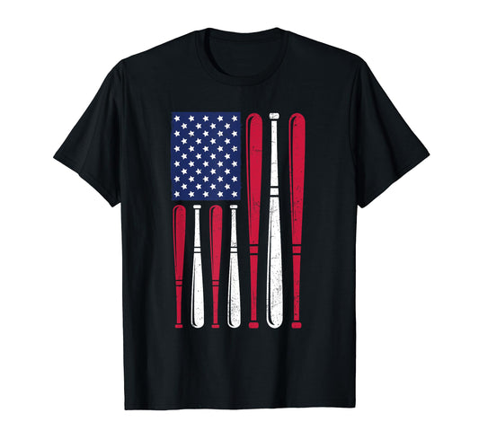 American Flag Baseball Bat 4Th July T-Shirt - Aesthetic Graphic Unisex - T-Shirt, Sweatshirt, Hoodie