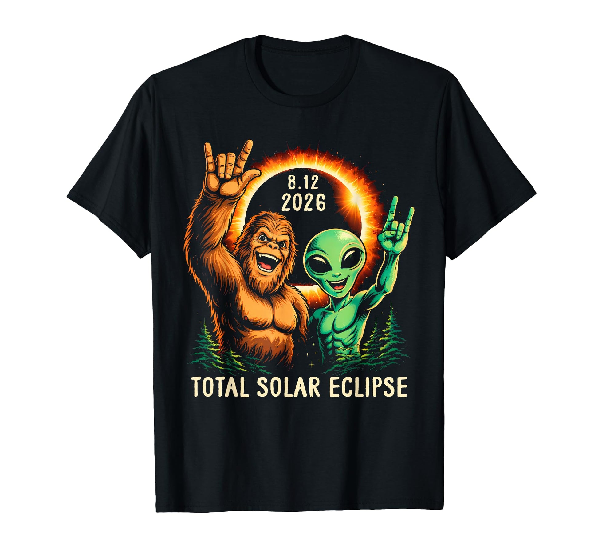 Total Solar Eclipse Bigfoot Alien Rock T-Shirt - Custom Art Print Unisex - T-Shirt, Sweatshirt, Hoodie