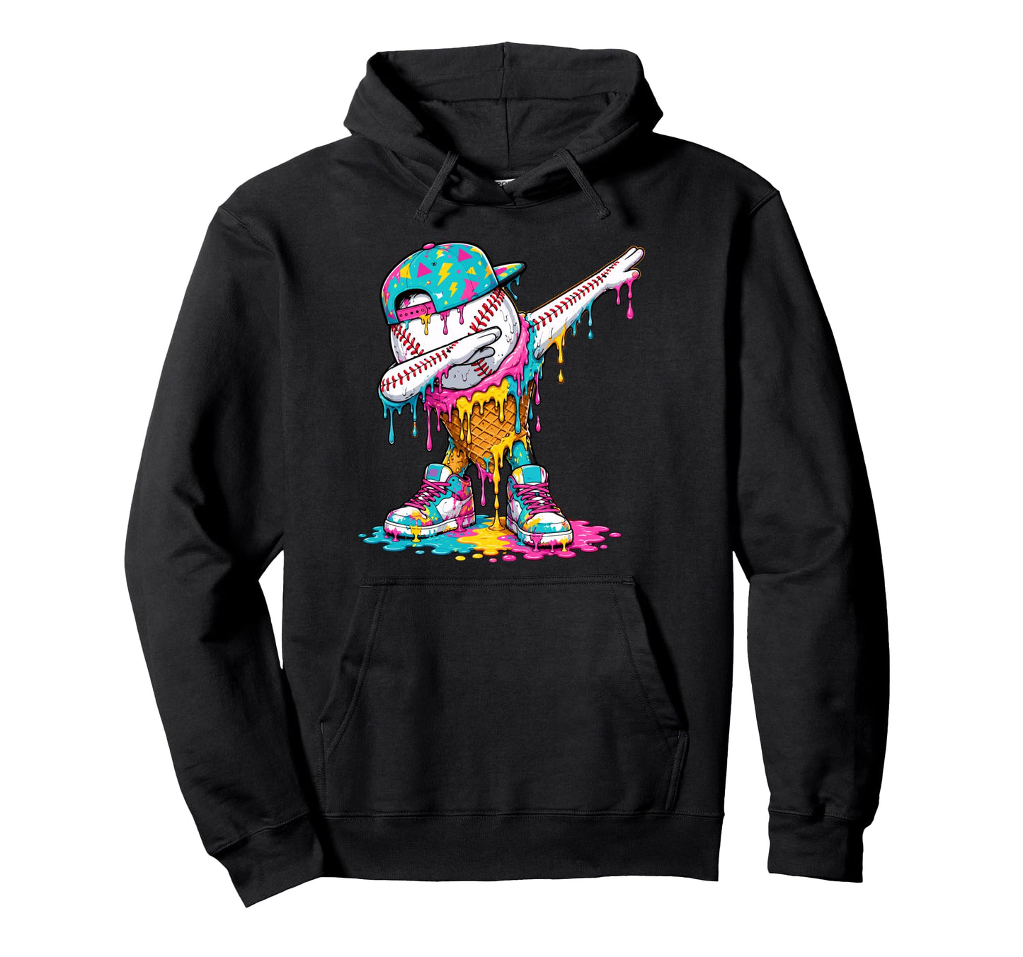 Dabbing Baseball Colorful Drip Baseball Hoodie - Novelty Apparel for Adults - T-Shirt, Sweatshirt, Hoodie