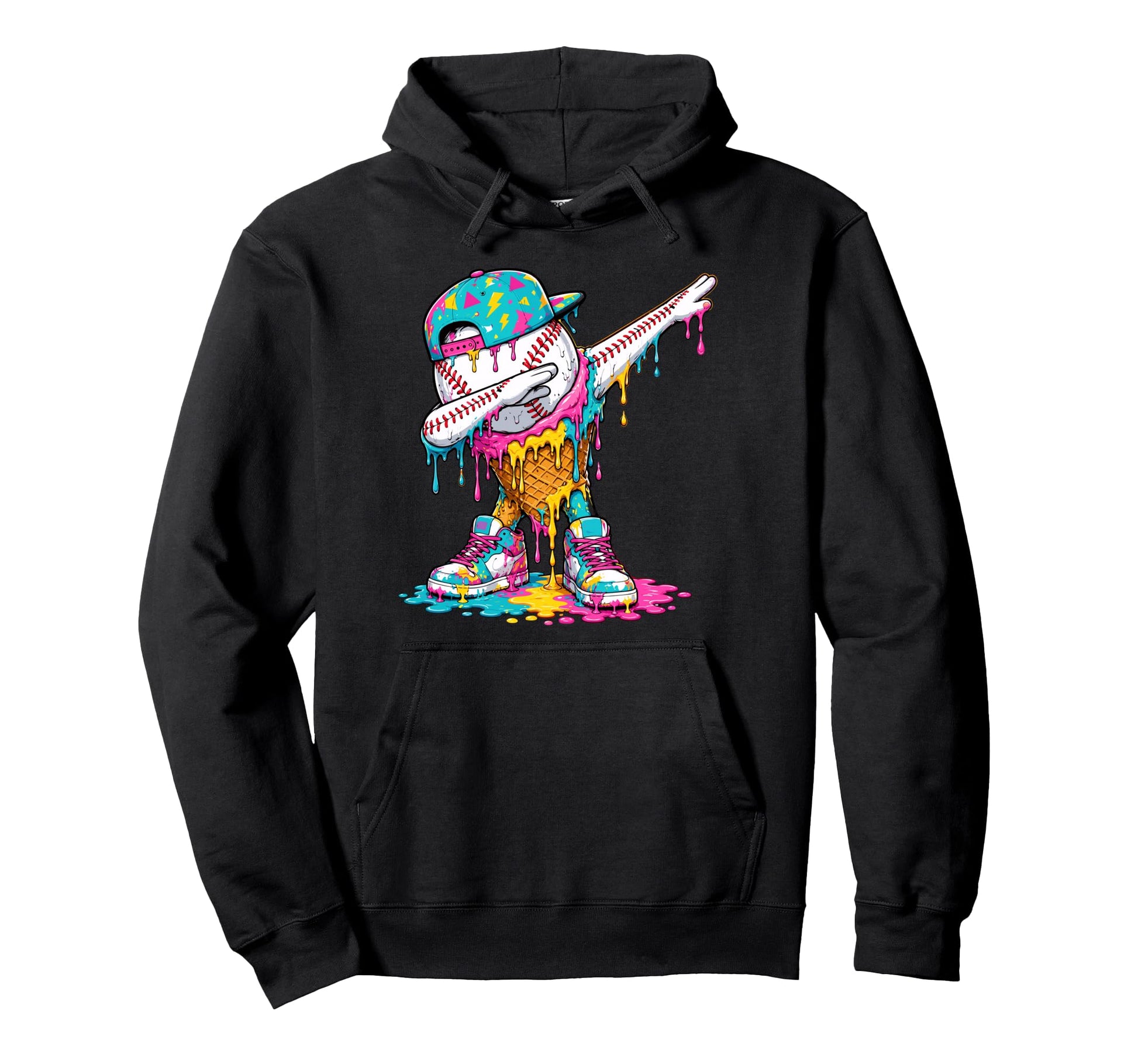 Dabbing Baseball Colorful Drip Baseball Hoodie - Novelty Apparel for Adults - T-Shirt, Sweatshirt, Hoodie