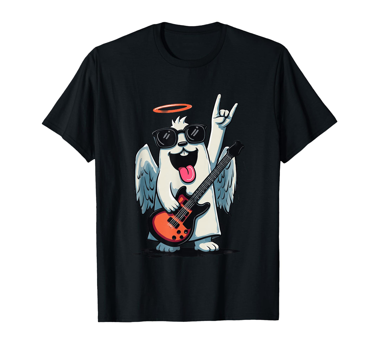 Dog Angel Rock Music Guitar Player T-Shirt - Graphic Print Unisex - T-Shirt, Sweatshirt, Hoodie