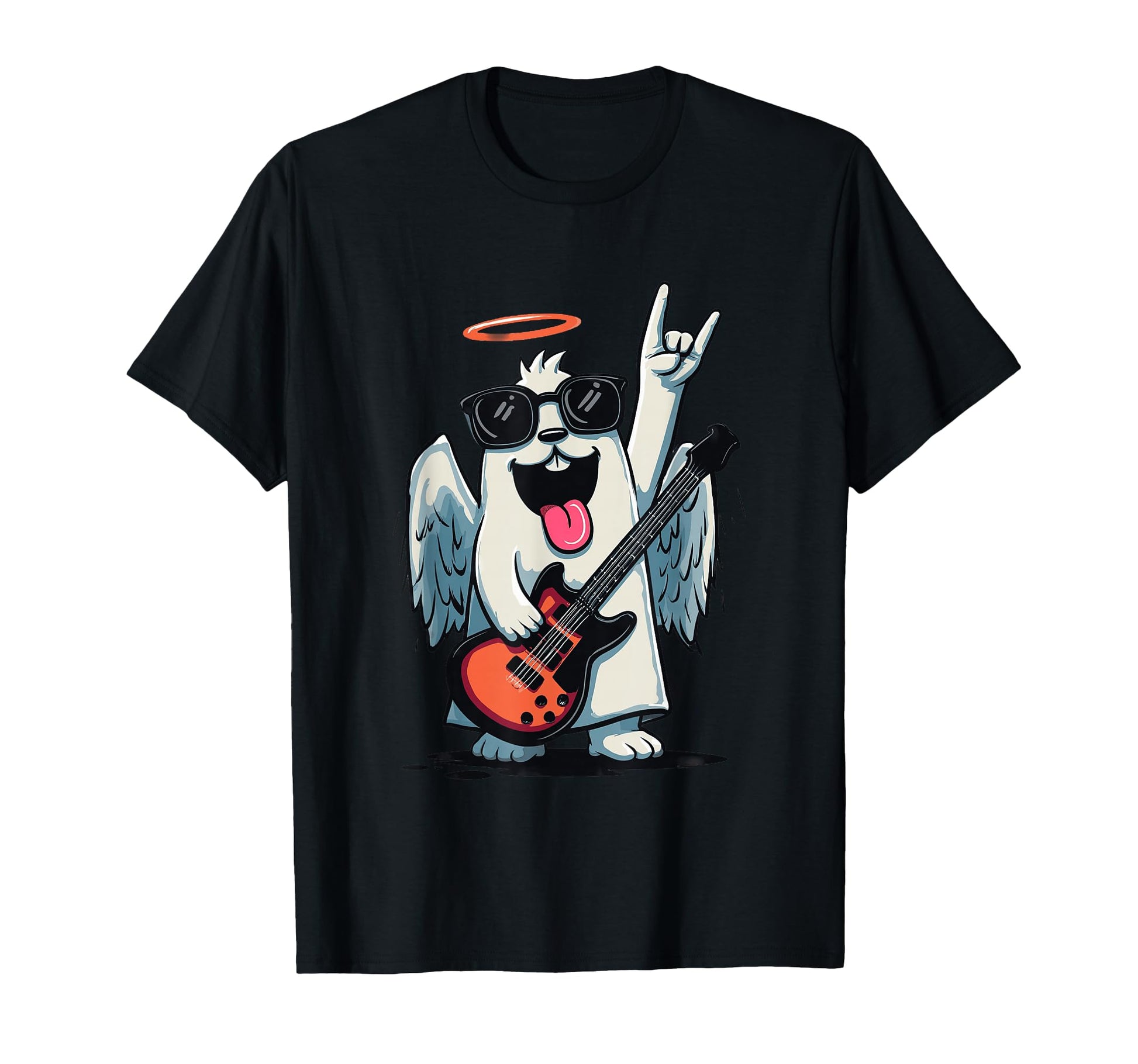 Dog Angel Rock Music Guitar Player T-Shirt - Graphic Print Unisex - T-Shirt, Sweatshirt, Hoodie