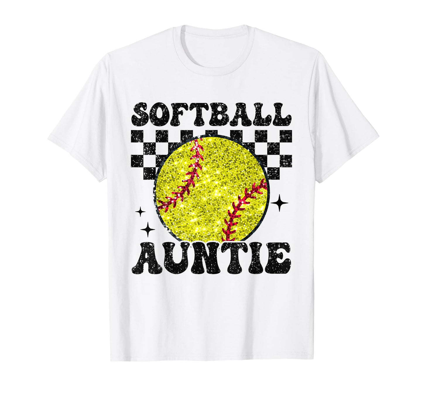 Softball Auntie Checkered Funny T-Shirt - Novelty Apparel for Adults - T-Shirt, Sweatshirt, Hoodie