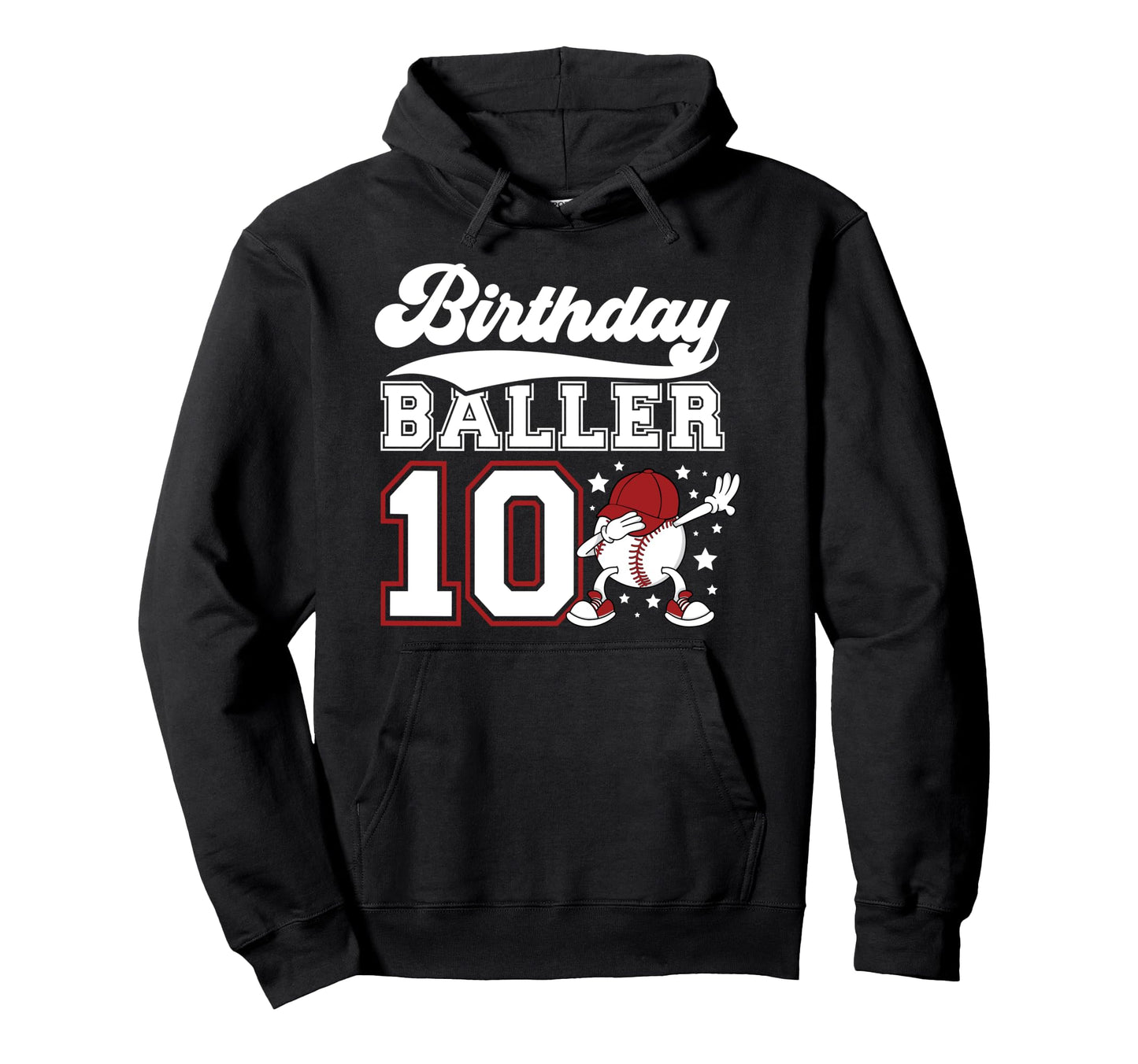 10Th Baseball Birthday Party Ten Year Hoodie - Minimalist Print for Adults - T-Shirt, Sweatshirt, Hoodie