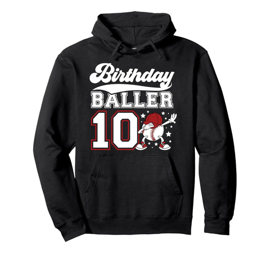 10Th Baseball Birthday Party Ten Year Hoodie - Minimalist Print for Adults - T-Shirt, Sweatshirt, Hoodie