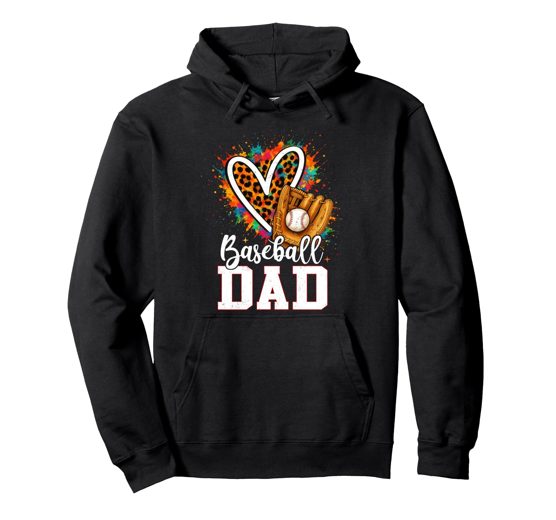 Baseball Dad Leopard Heart Colorful Hoodie - Fun Novelty Design for Adults - T-Shirt, Sweatshirt, Hoodie