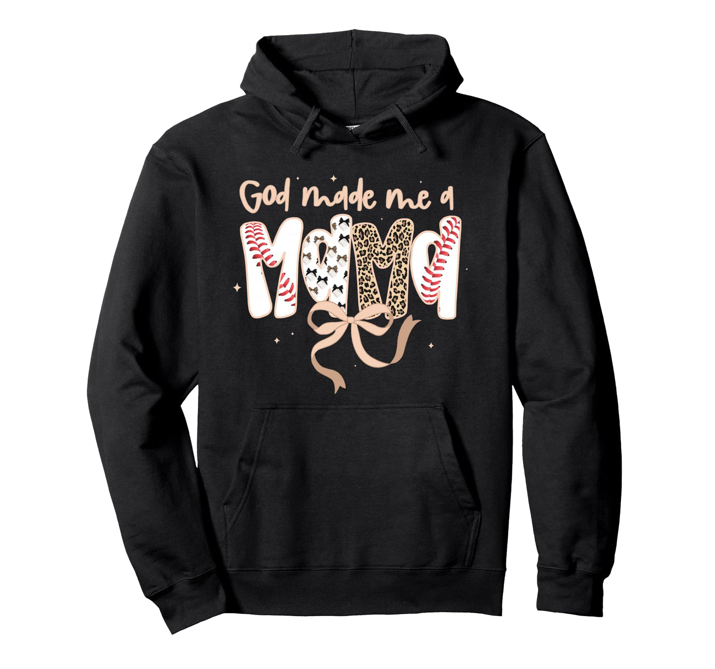 God Made Me Mama Baseball Leopard Christian Hoodie - Graphic Print Unisex - T-Shirt, Sweatshirt, Hoodie