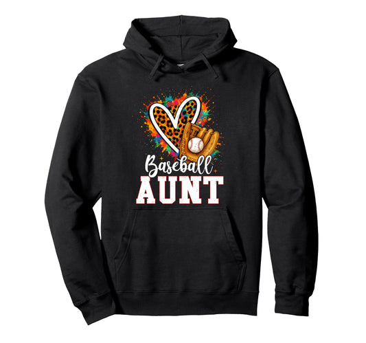 Baseball Aunt Leopard Heart Colorful Hoodie - Trendy Graphic for Adults - T-Shirt, Sweatshirt, Hoodie