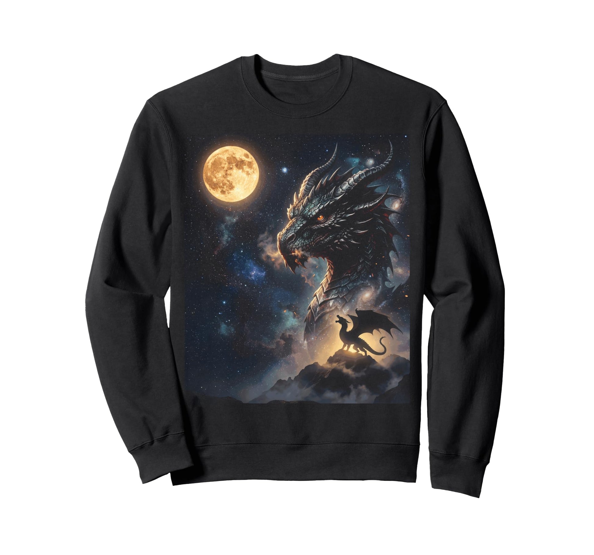 Dragon Art Celestial Moon Galaxy Sweatshirt - Minimalist Print for Adults - T-Shirt, Sweatshirt, Hoodie