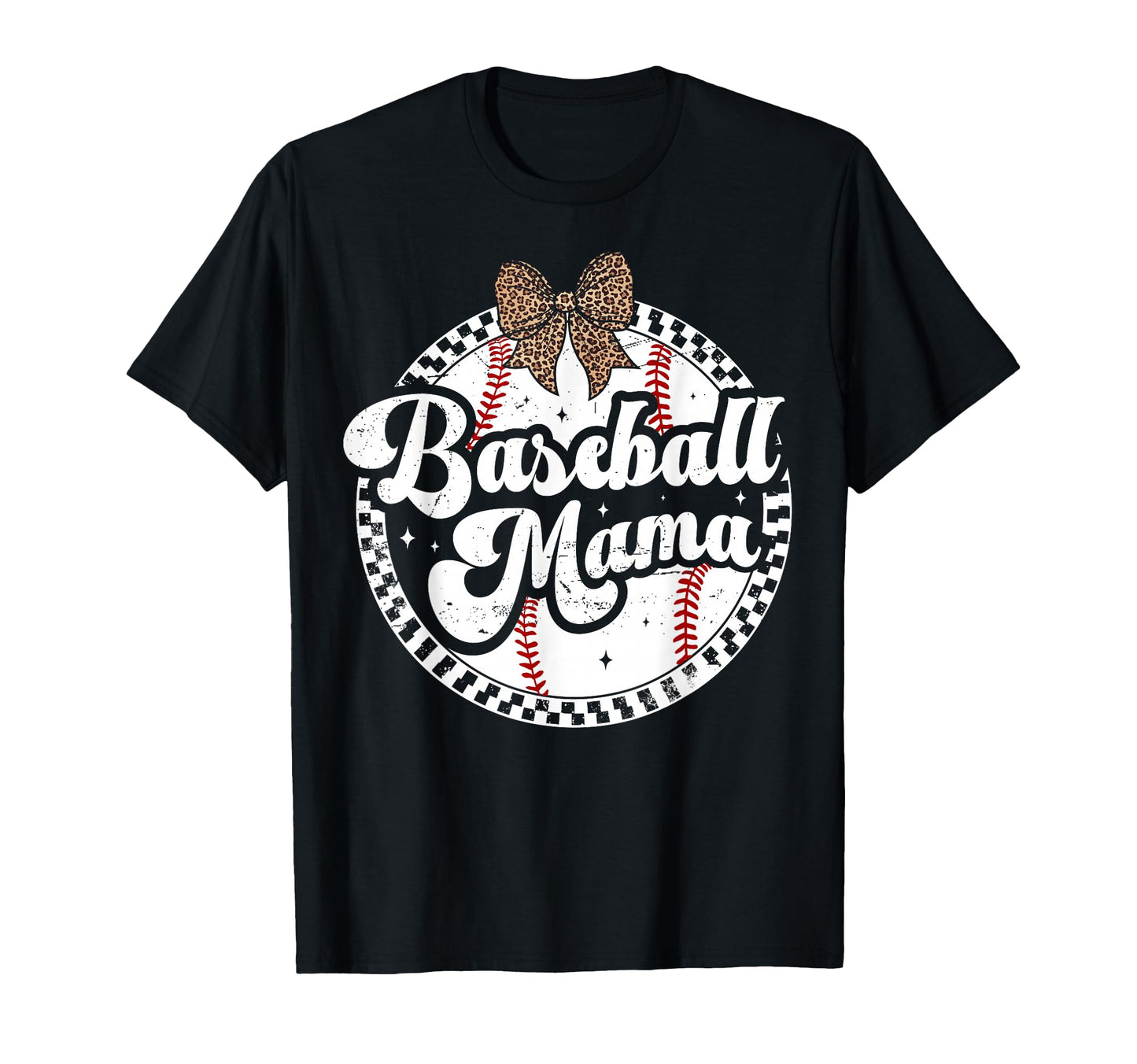 Baseball Mom Leopard Bow T-Shirt - Casual Everyday Wear for Adults - T-Shirt, Sweatshirt, Hoodie