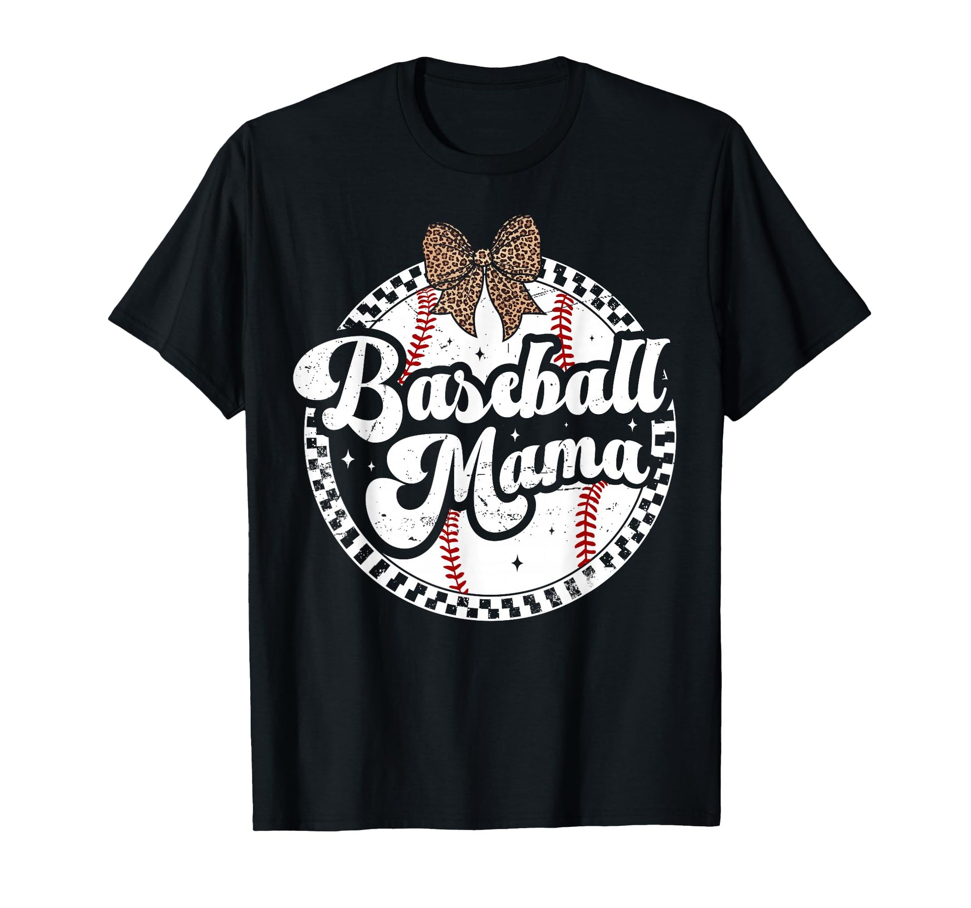 Baseball Mom Leopard Bow T-Shirt - Casual Everyday Wear for Adults - T-Shirt, Sweatshirt, Hoodie